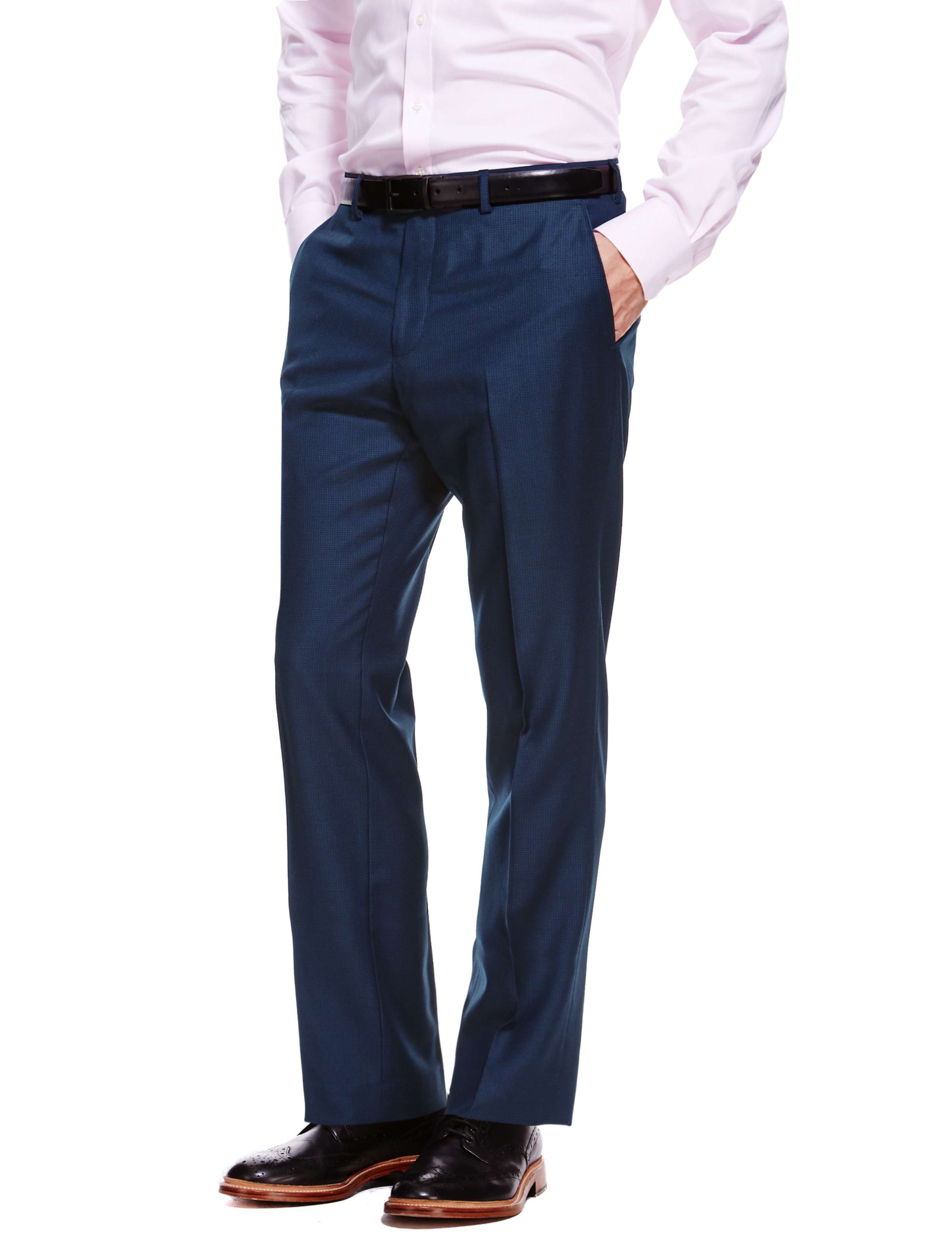 Luxury Pure British Wool Supercrease™ Flat Front Puppytooth Trousers 1 of 3
