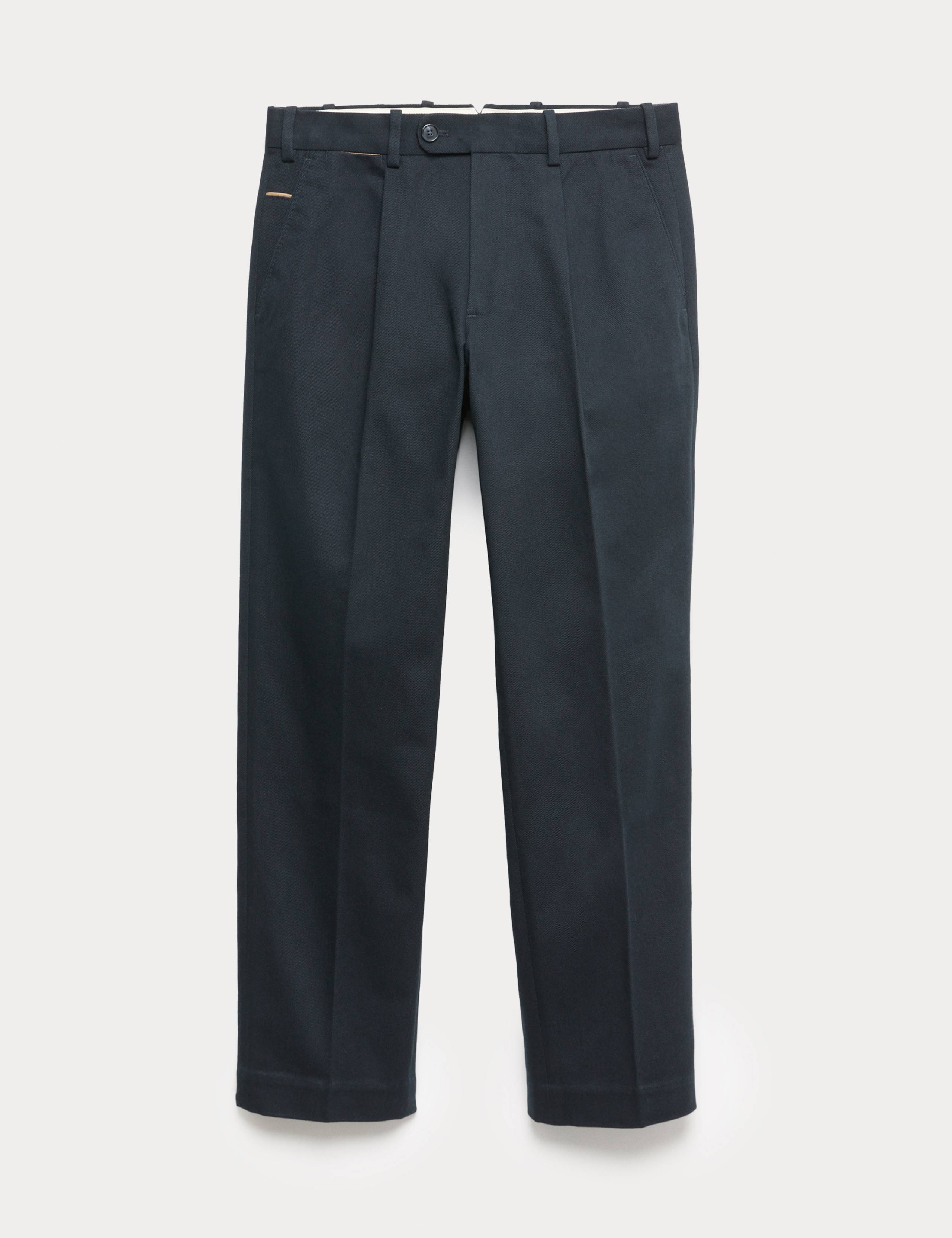 Pure Cotton Tapered Fit Pleated Twill Trousers 1 of 1