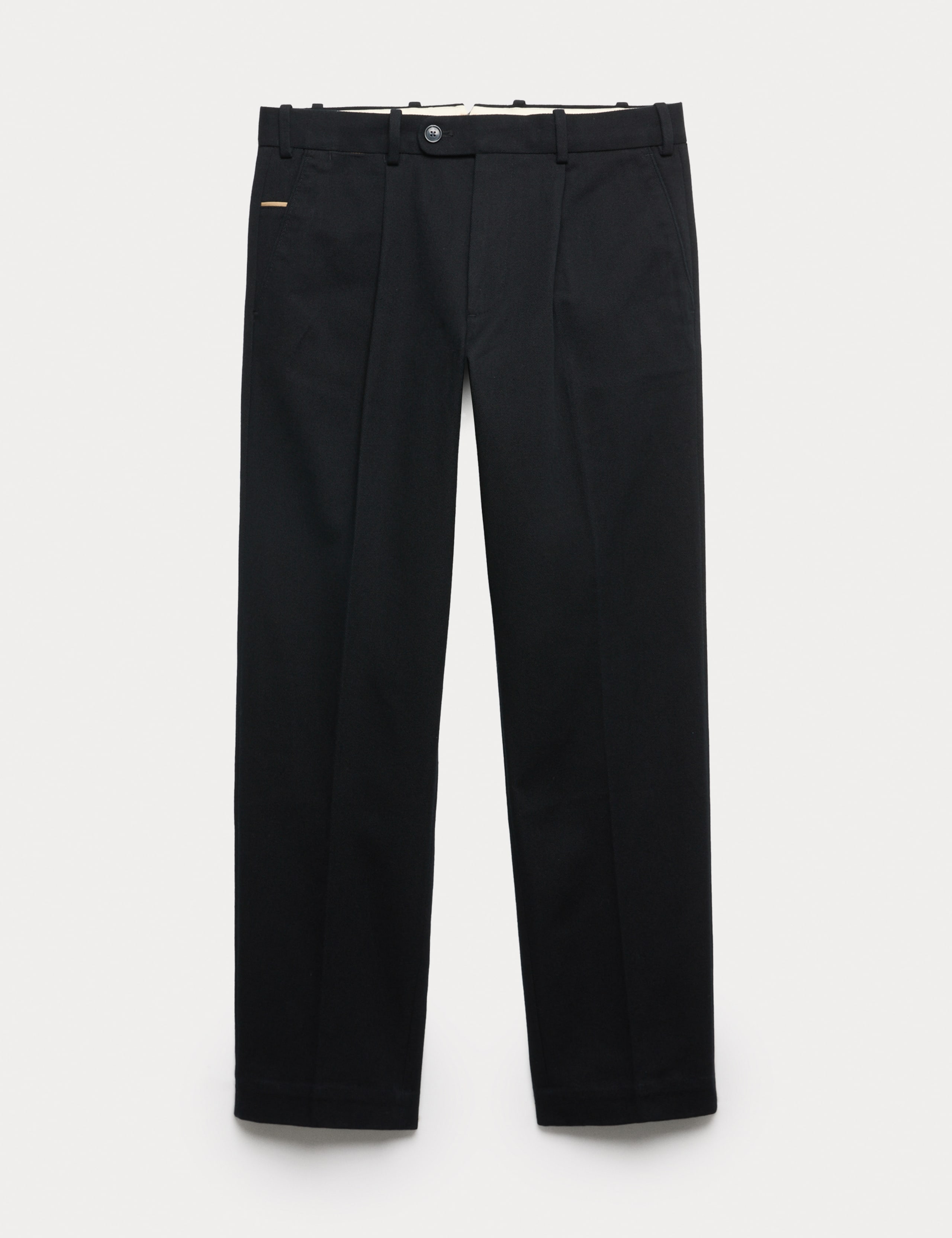 Pure Cotton Tapered Fit Pleated Twill Trousers 2 of 7