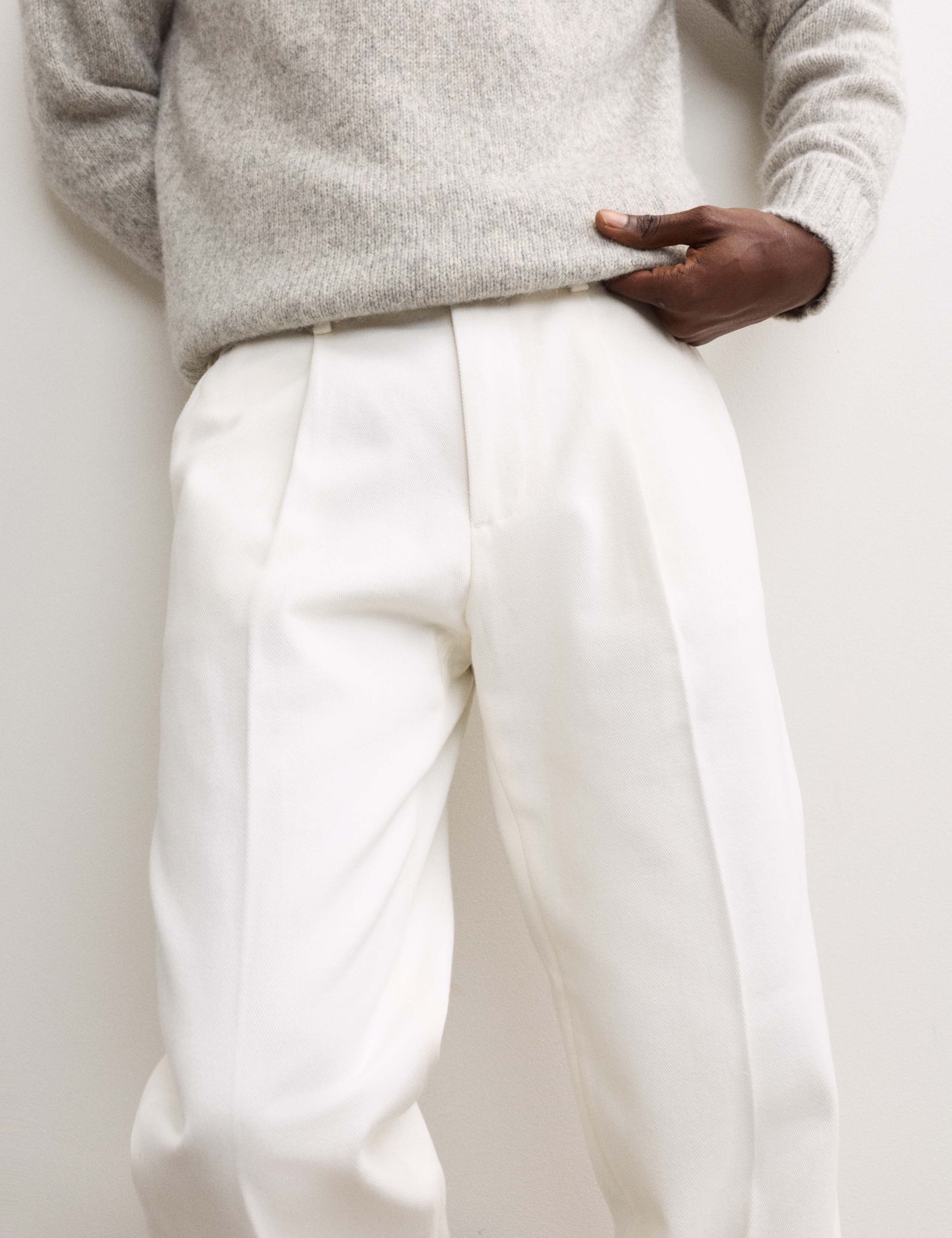 Pure Cotton Tapered Fit Pleated Twill Trousers 4 of 8