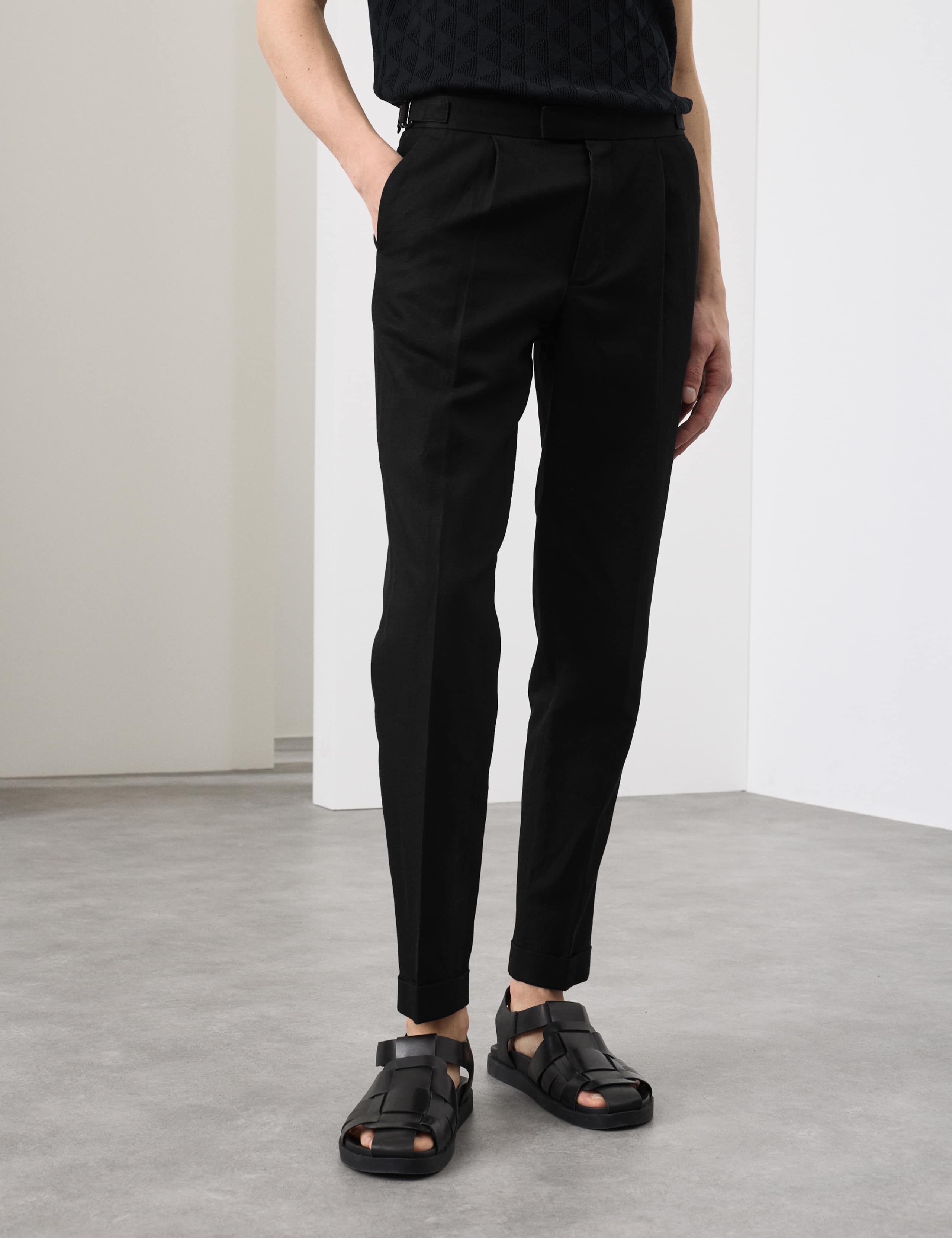 Tapered Fit Cotton Linen Blend Trousers 1 of 6