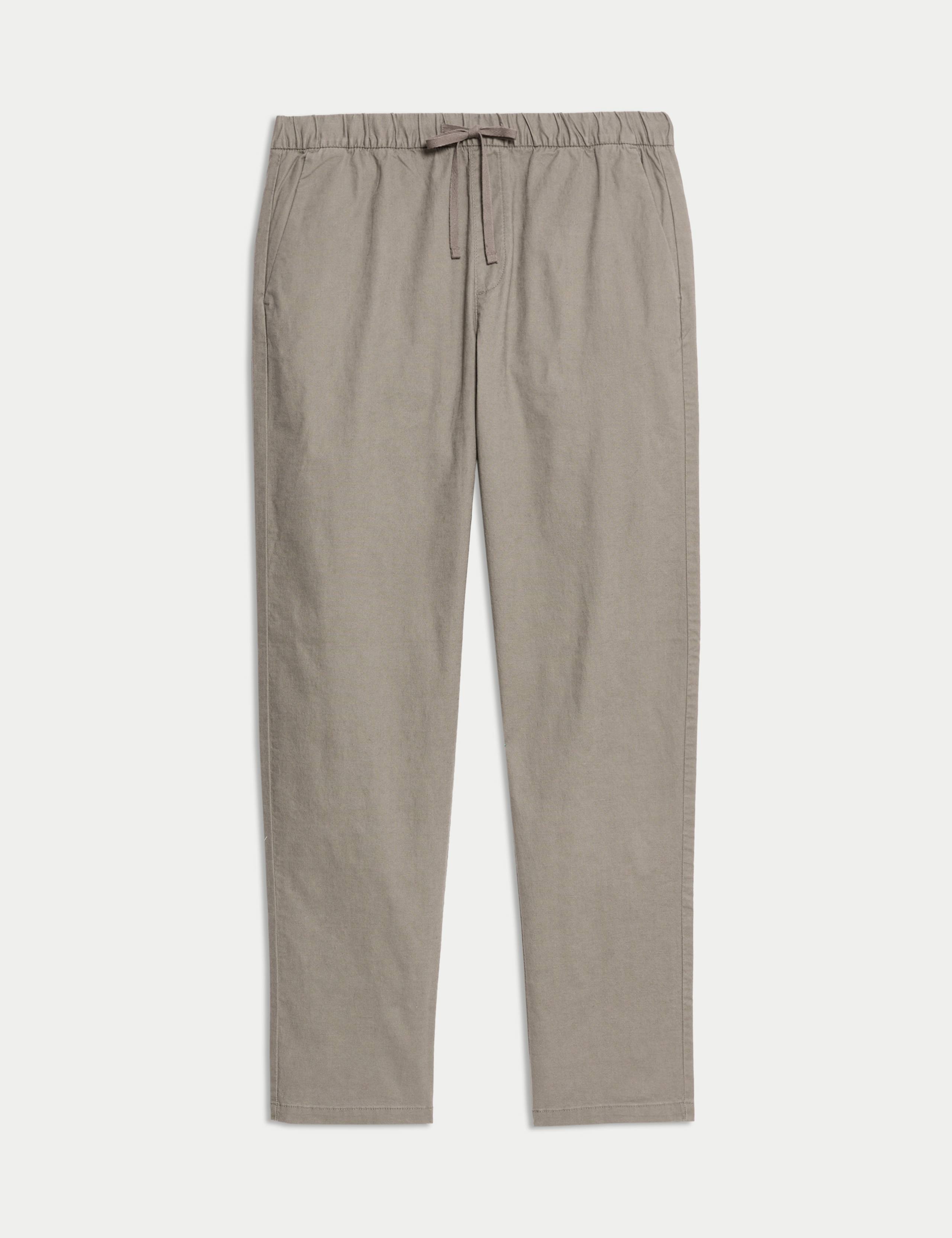 Loose Fit Cotton Linen Blend Elasticated Trousers 2 of 5
