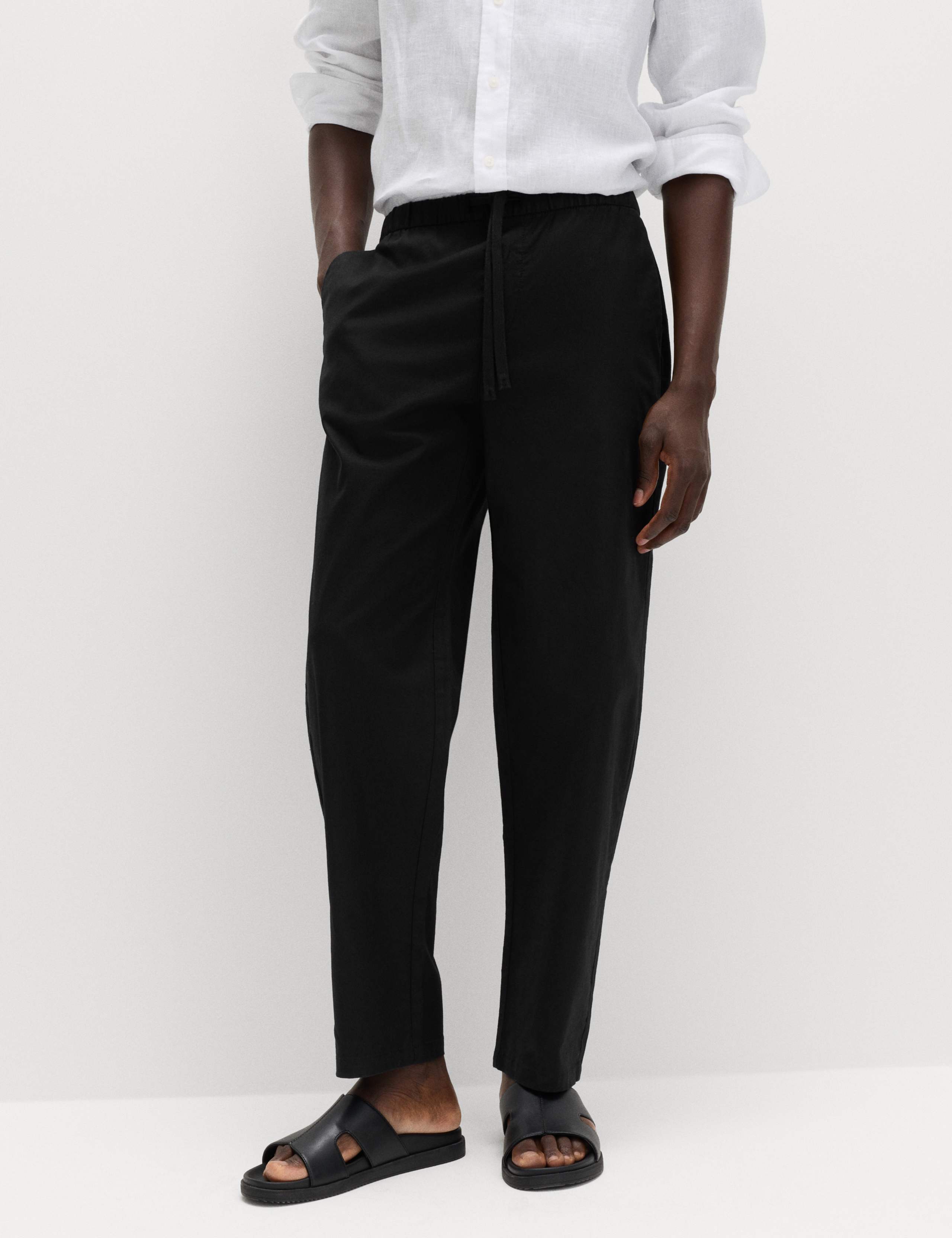 Loose Fit Linen Blend Elasticated Waist Trousers 1 of 6