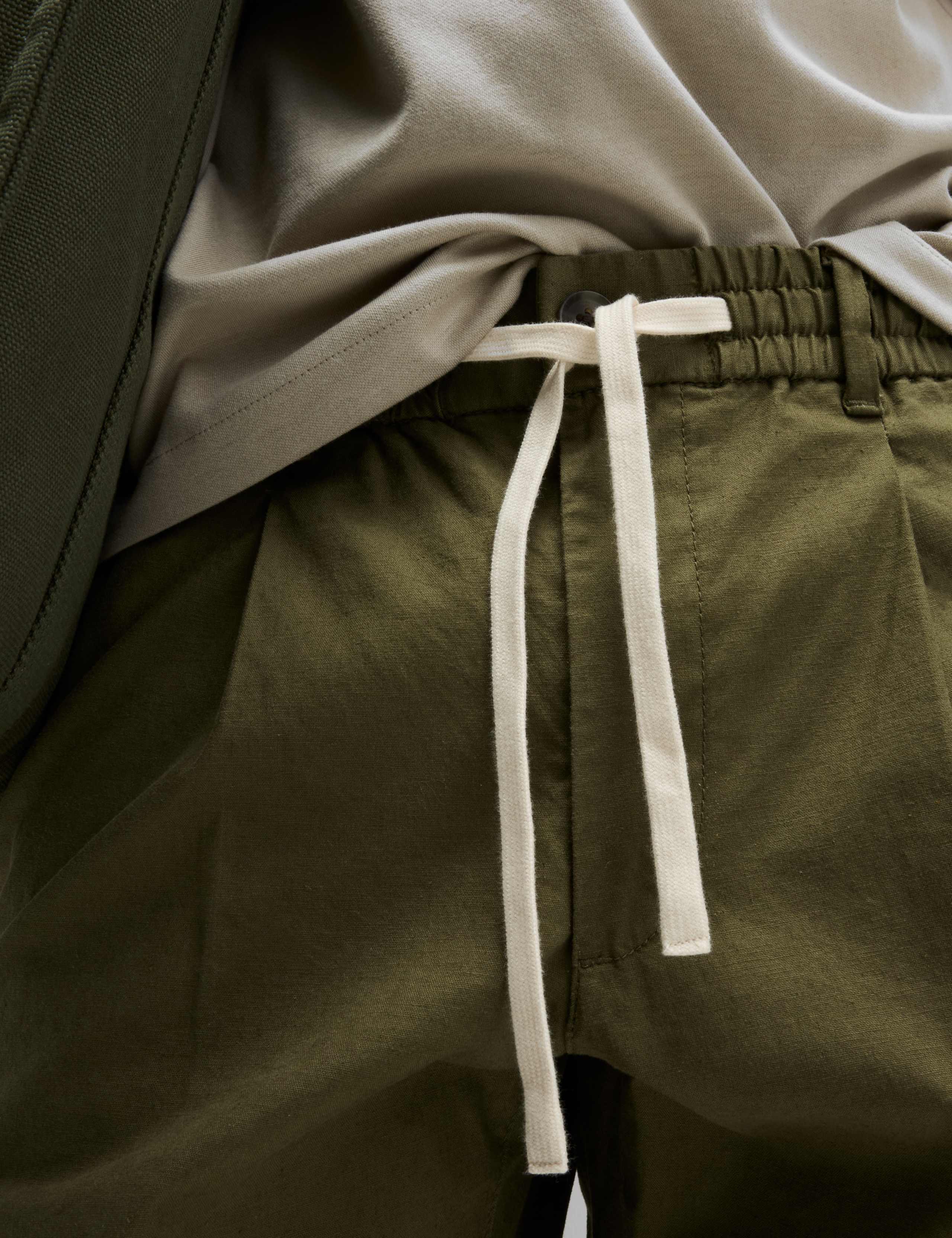 Tapered Fit Cotton Linen Blend Elasticated Trousers 3 of 5
