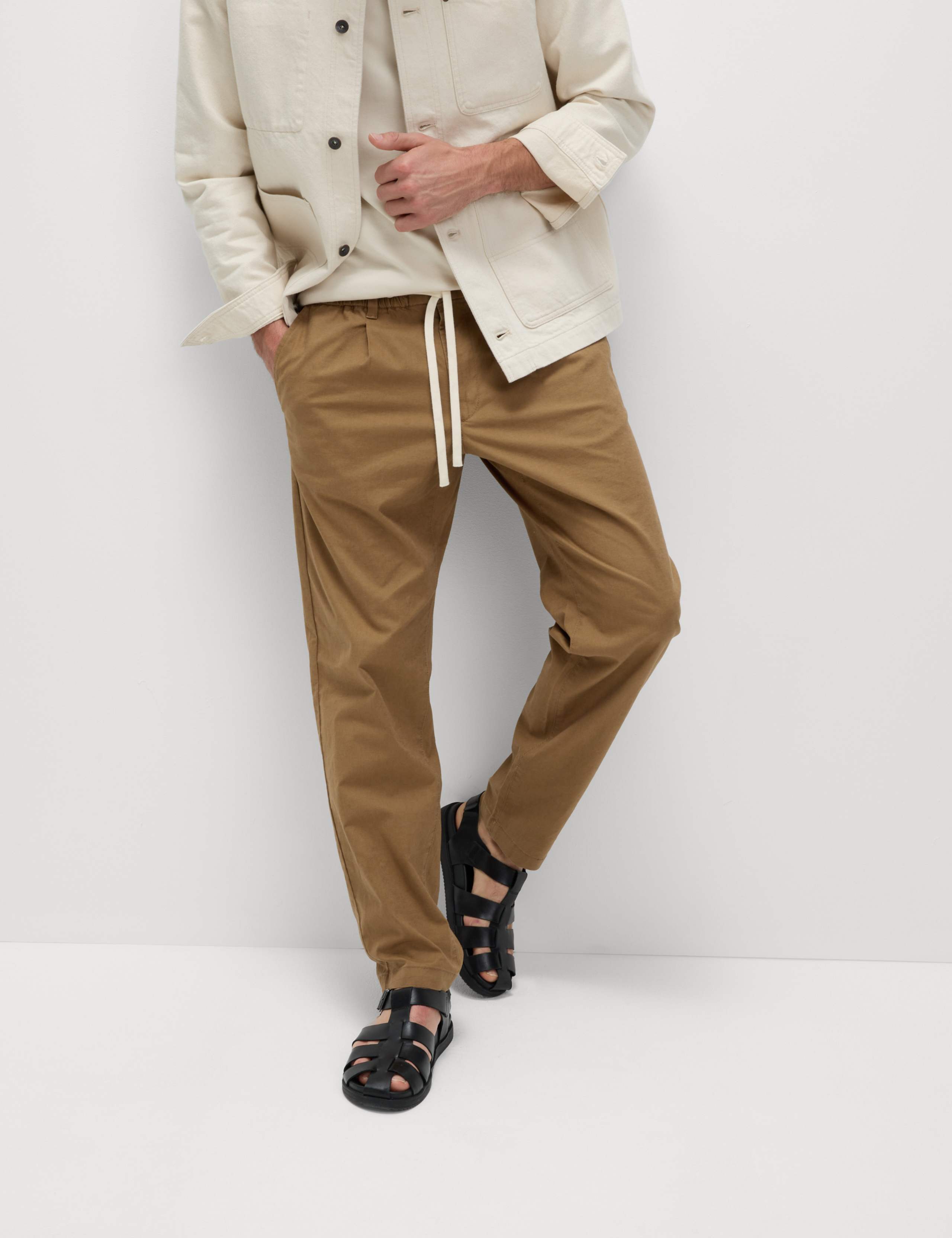 Tapered Fit Cotton Linen Blend Elasticated Trousers 3 of 6