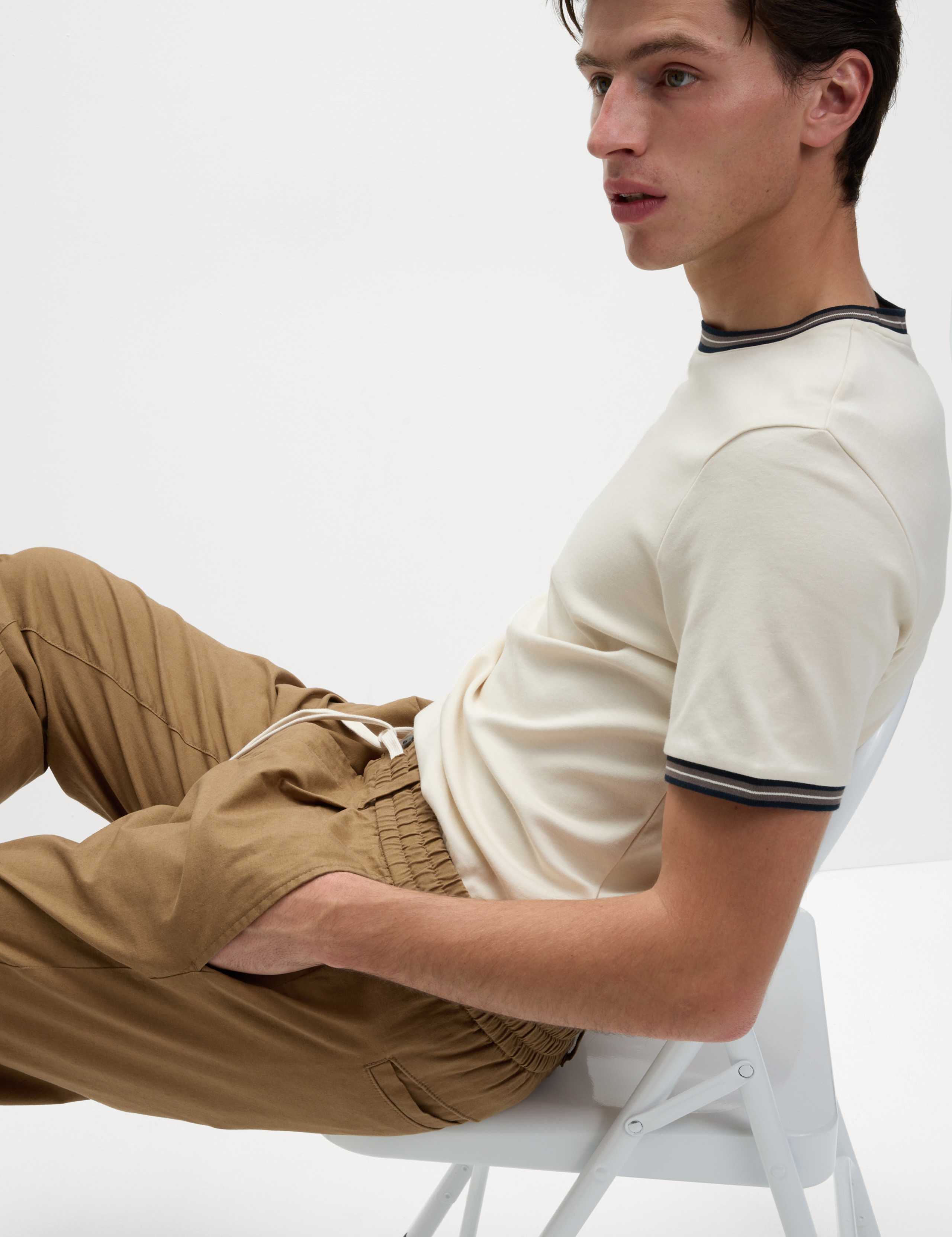 Tapered Fit Cotton Linen Blend Elasticated Trousers 5 of 6