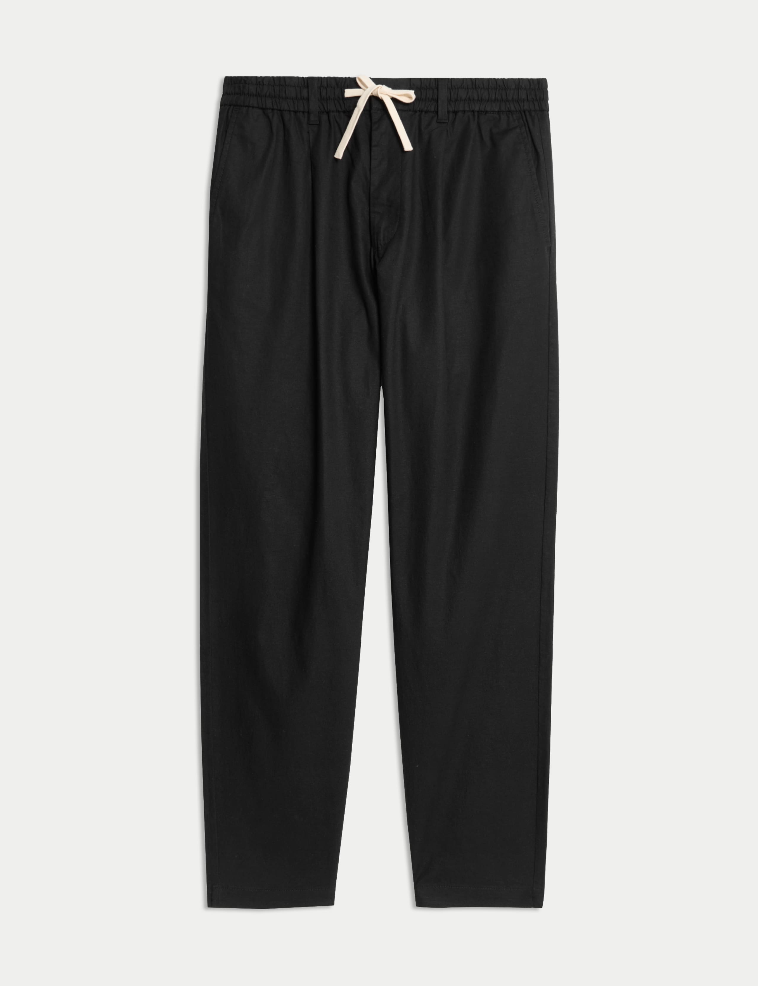 Tapered Fit Cotton Linen Blend Elasticated Trousers 2 of 5