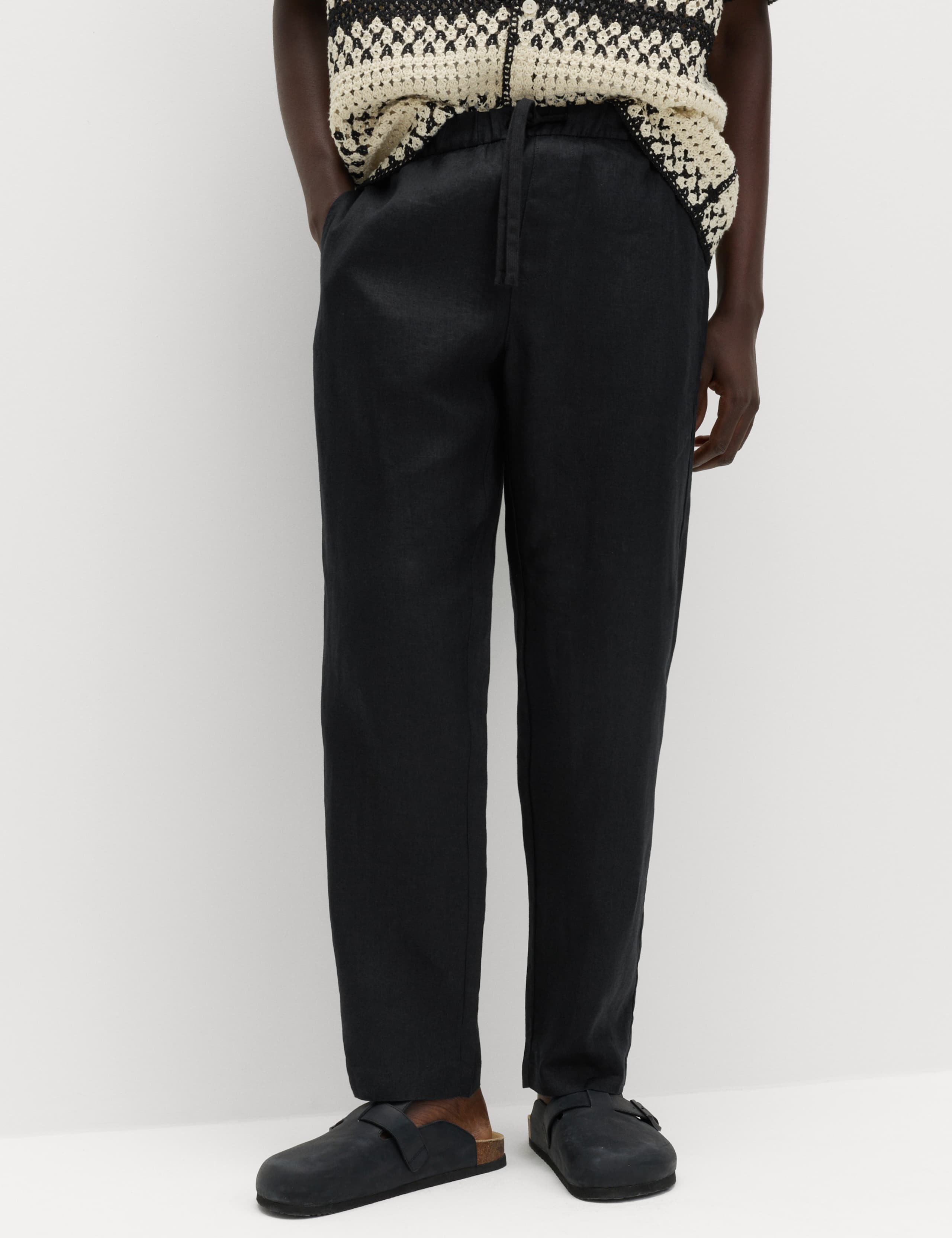 Loose Fit Pure Linen Elasticated Waist Trousers 1 of 5