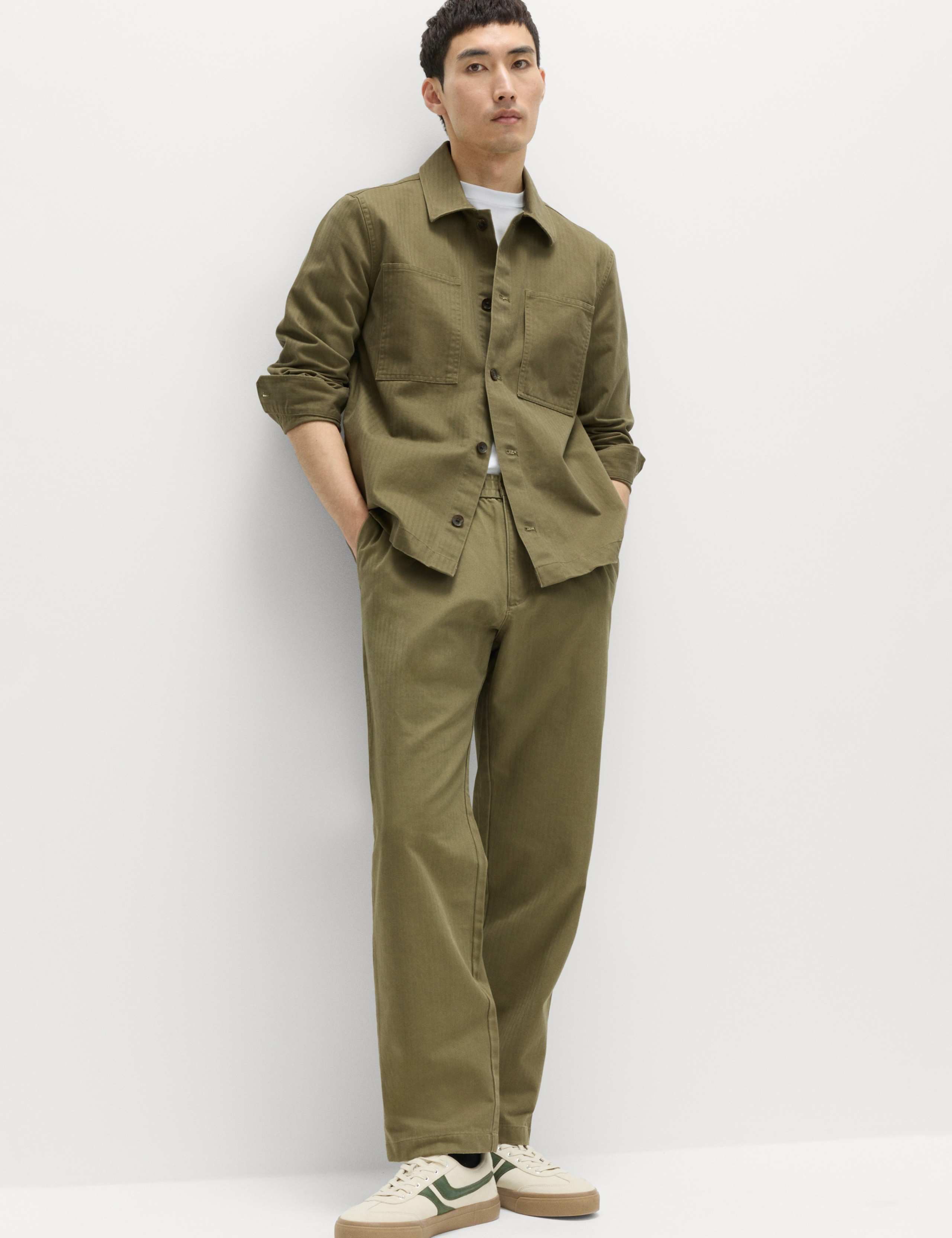 Pure Cotton Herringbone Trousers 5 of 6