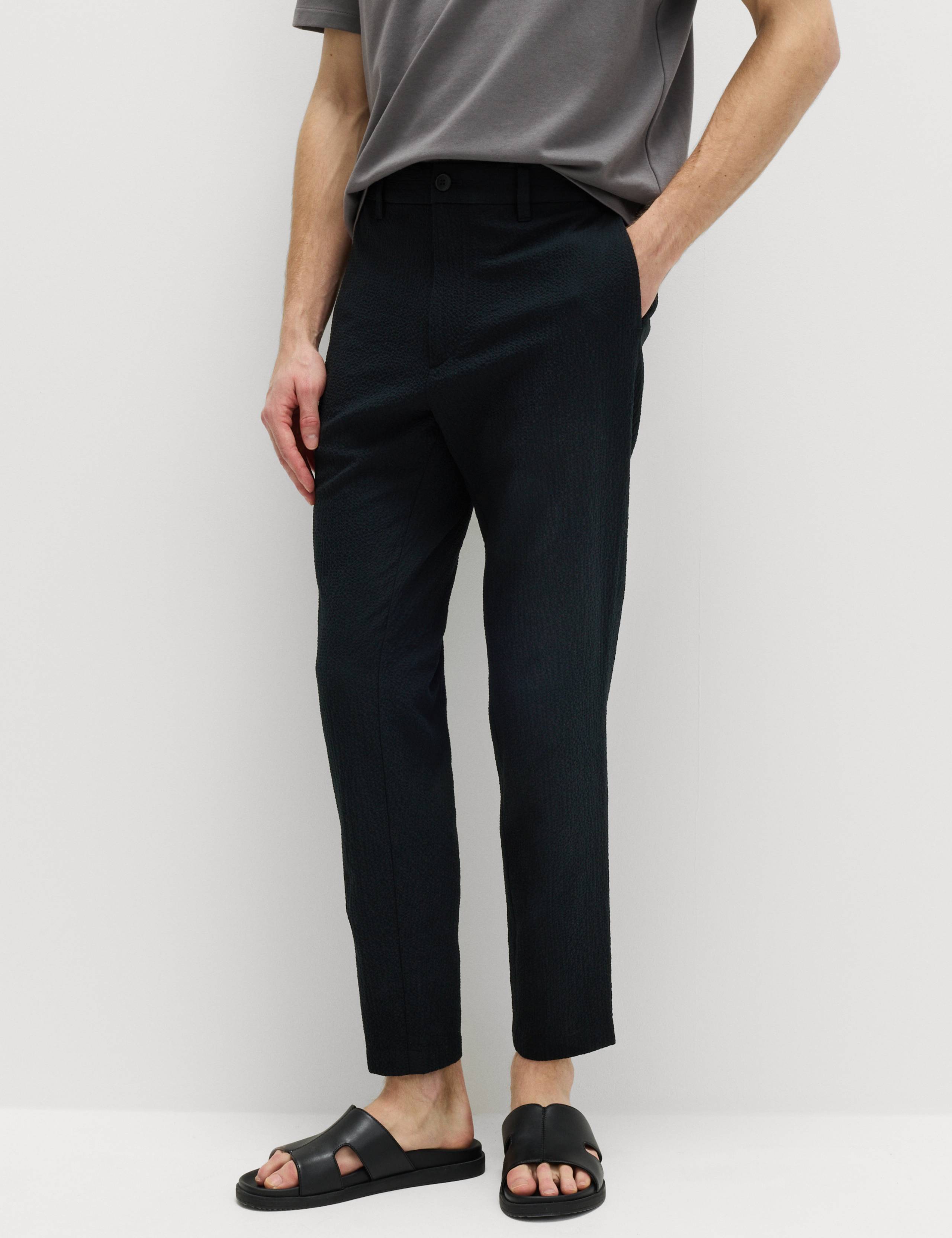 Tapered Fit Cotton Rich Seersucker Trousers 1 of 6