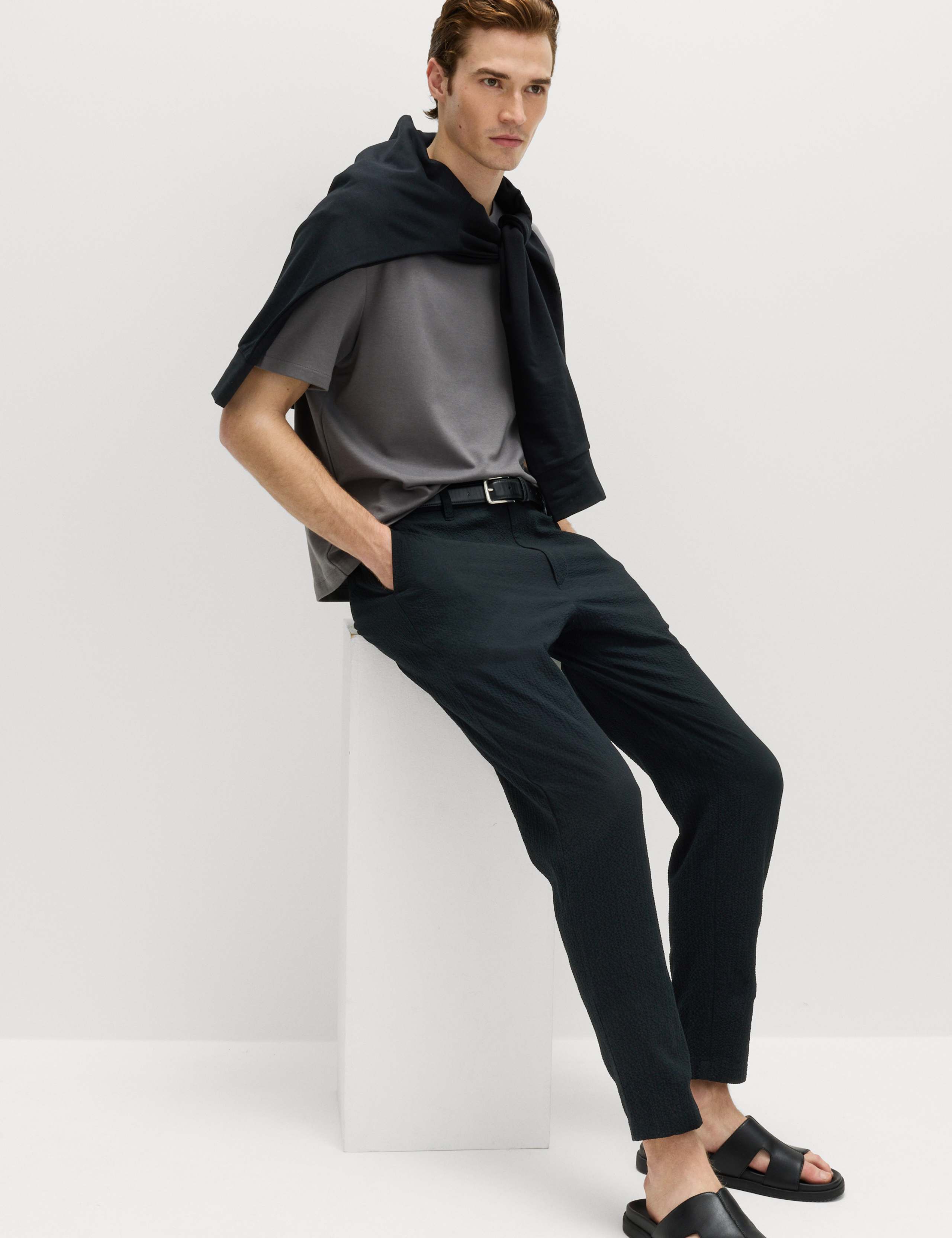 Tapered Fit Cotton Rich Seersucker Trousers 6 of 6
