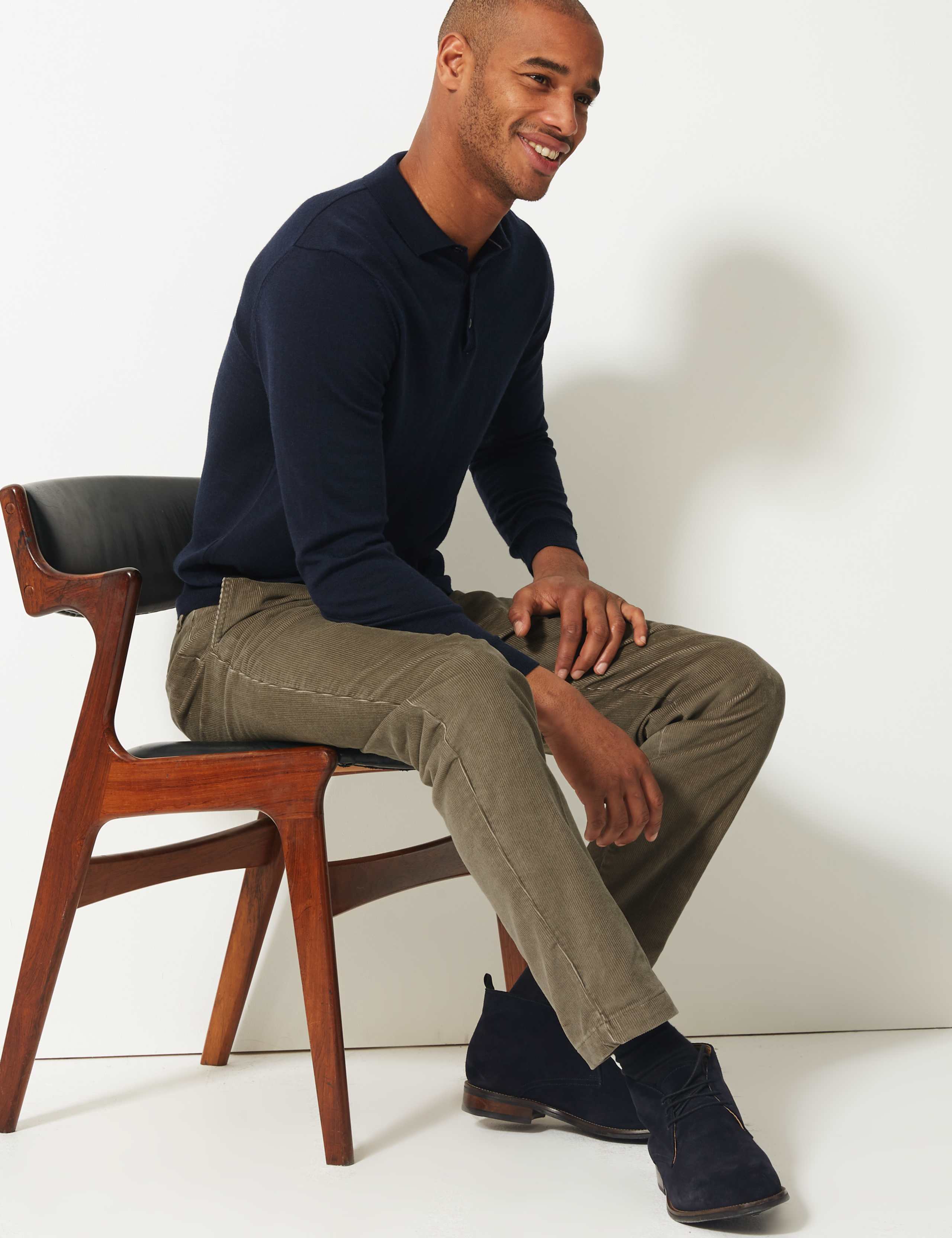 Slim Fit Pure Cotton Corduroy Trousers 1 of 4