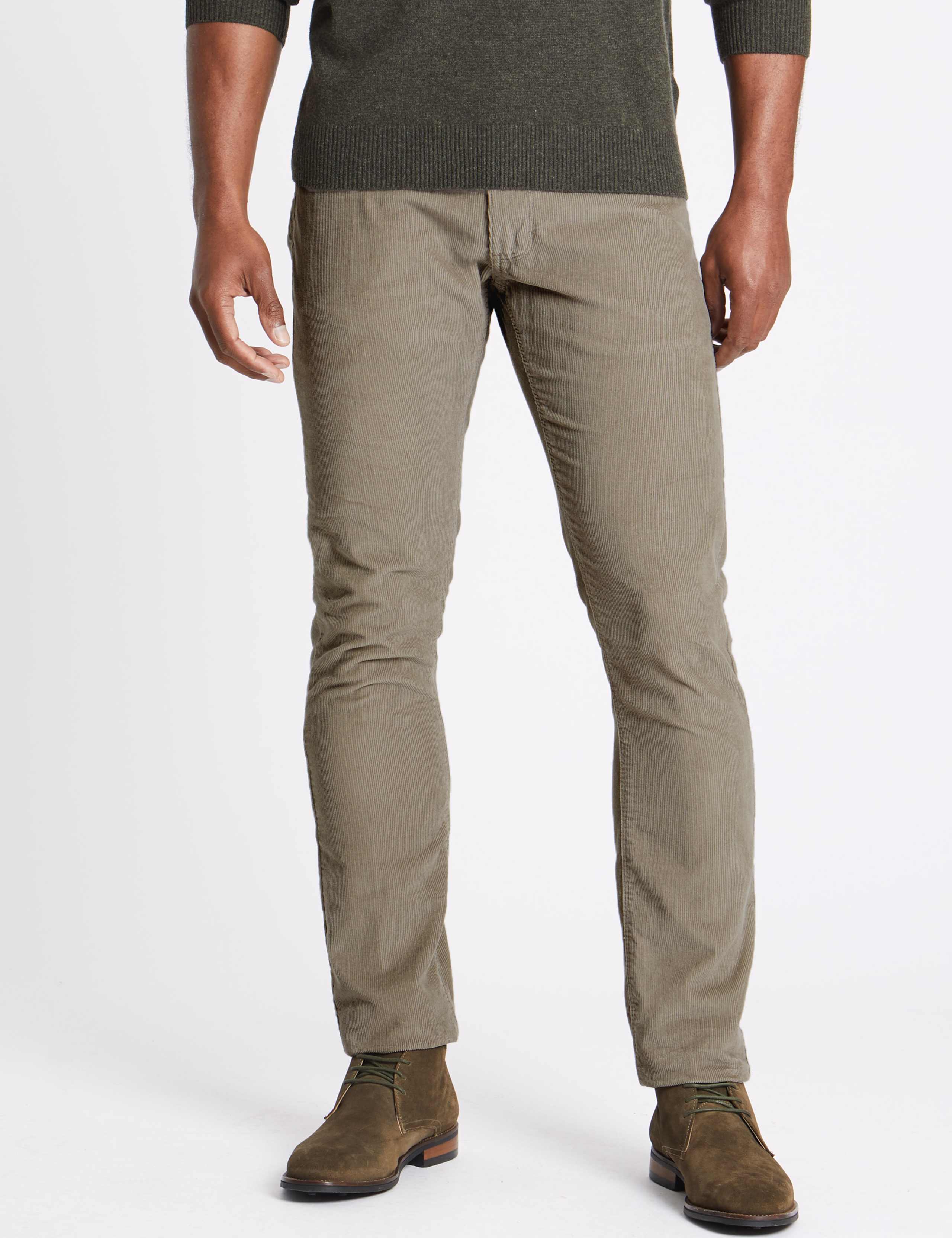 Slim Fit Pure Cotton Corduroy Trousers 1 of 4