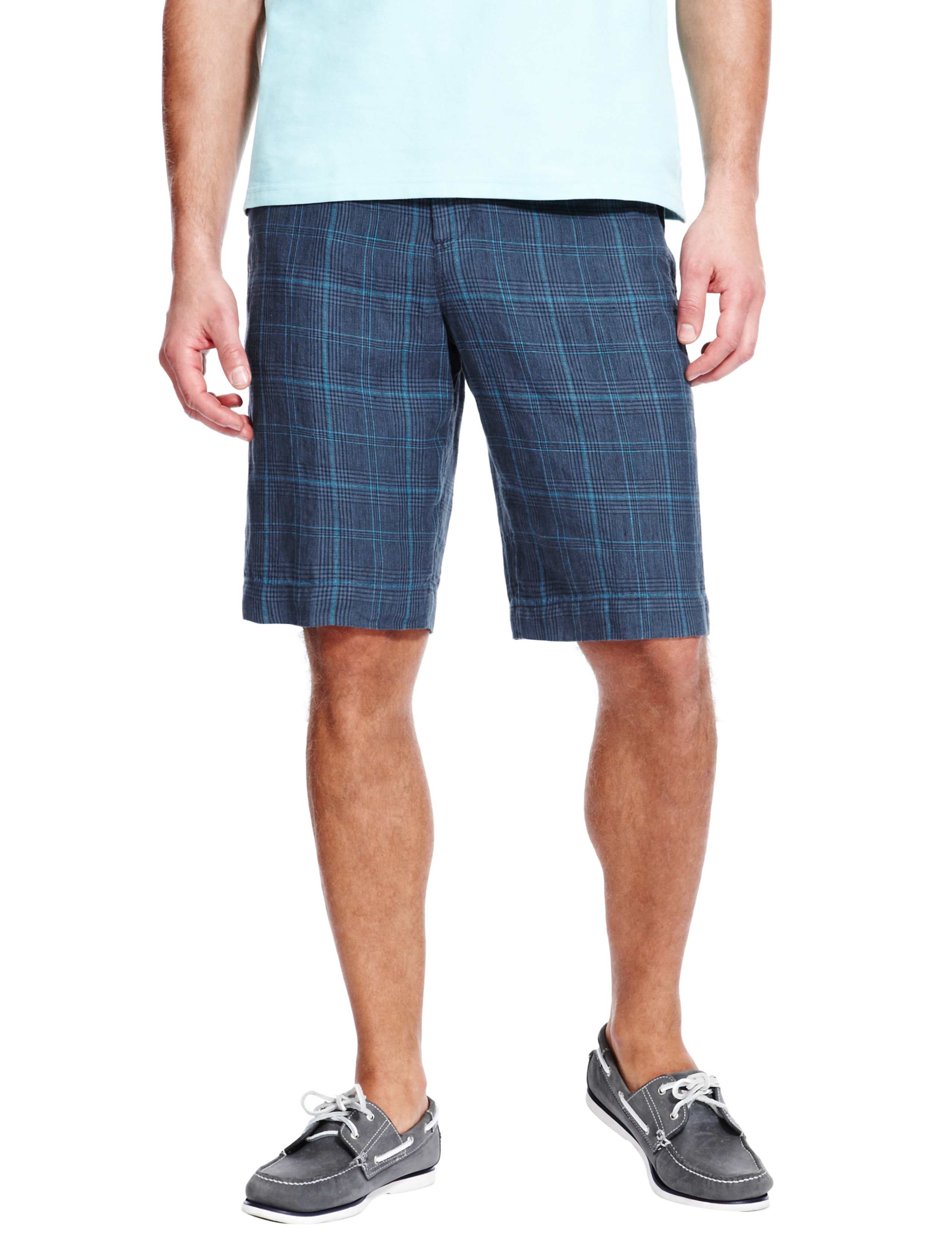 Luxury Pure Linen Checked Chino Shorts 1 of 4