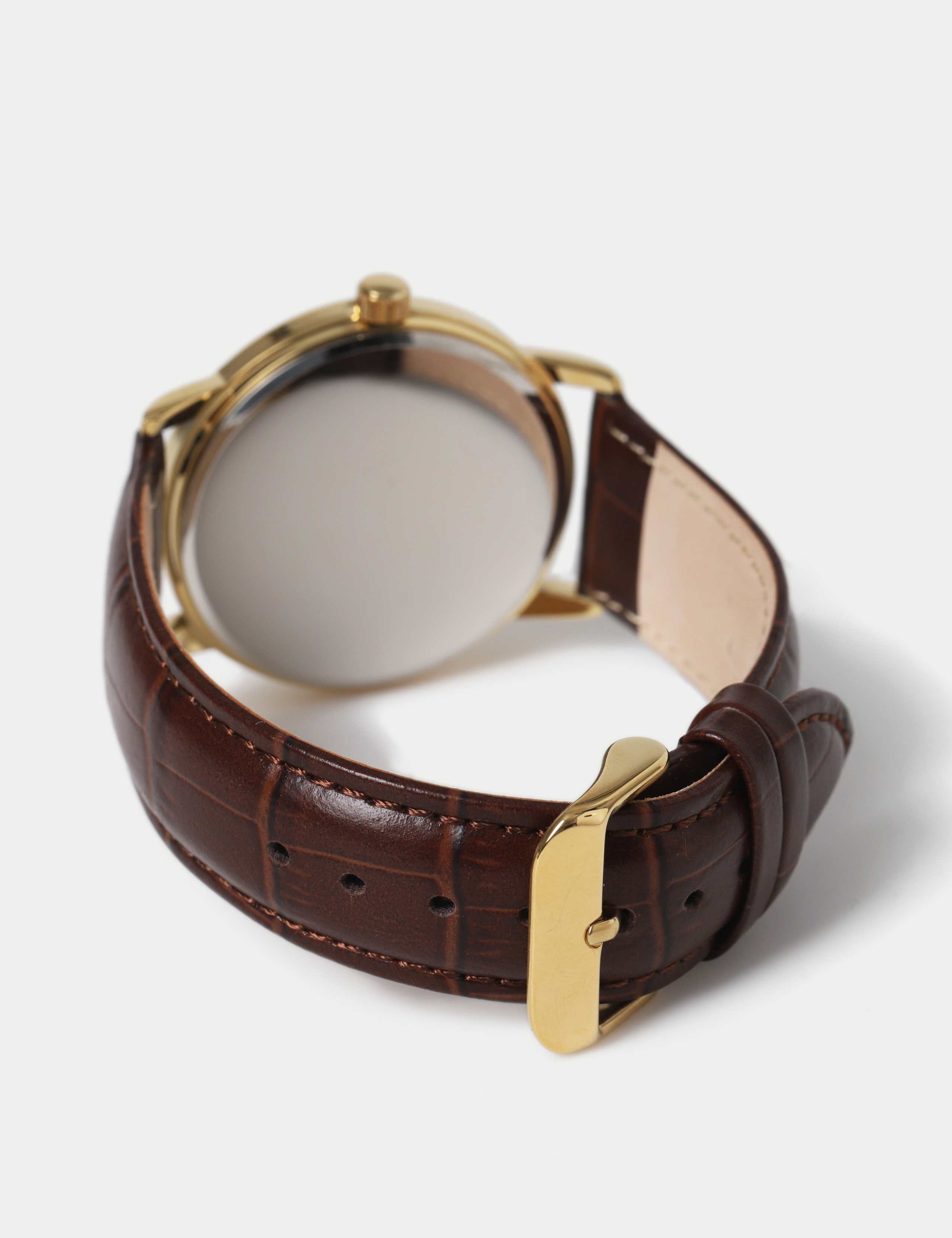 Gold Tone Round Face Croc Leather Strap Watch 3 of 3