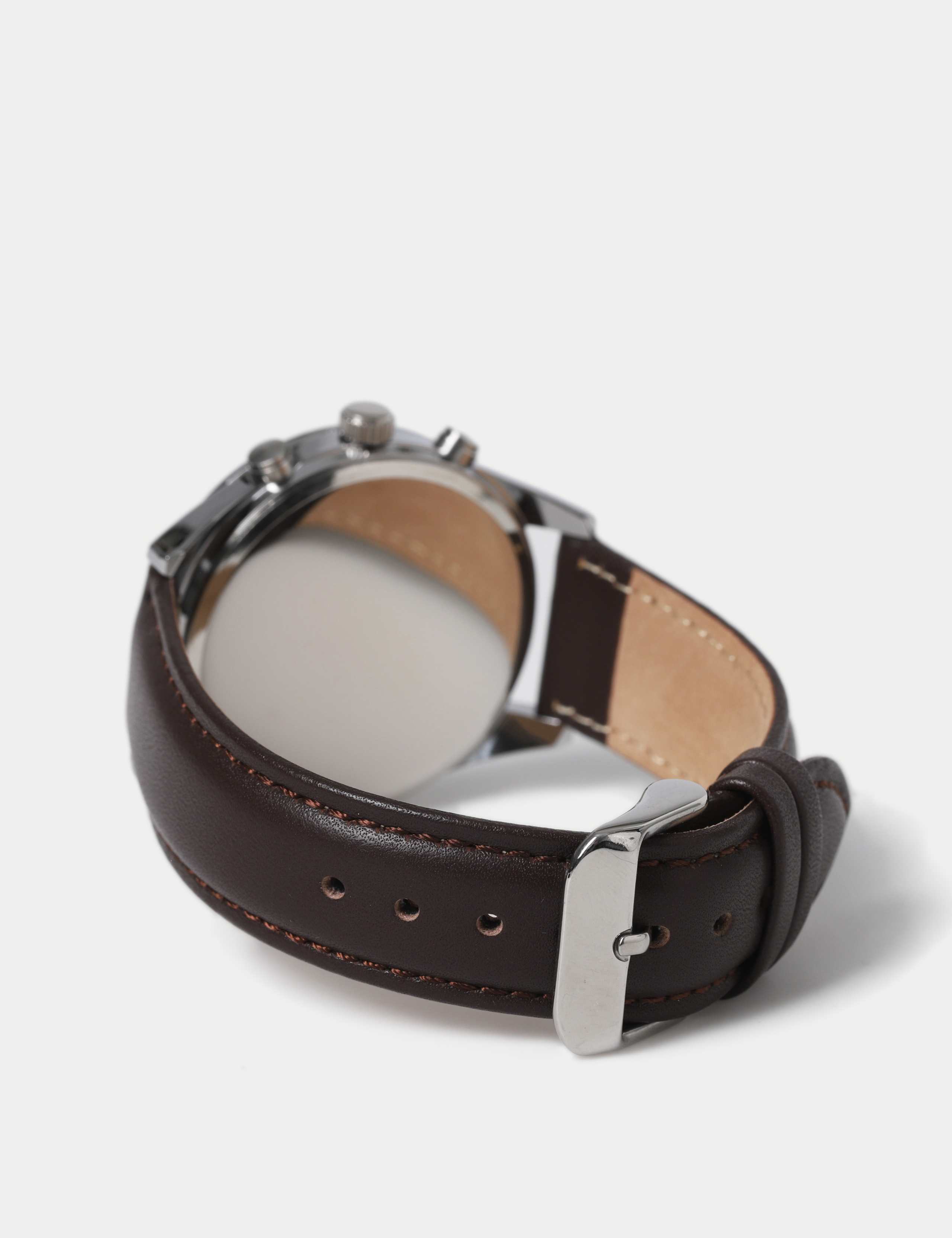 Silver Tone Round Face Leather Strap Watch 3 of 3