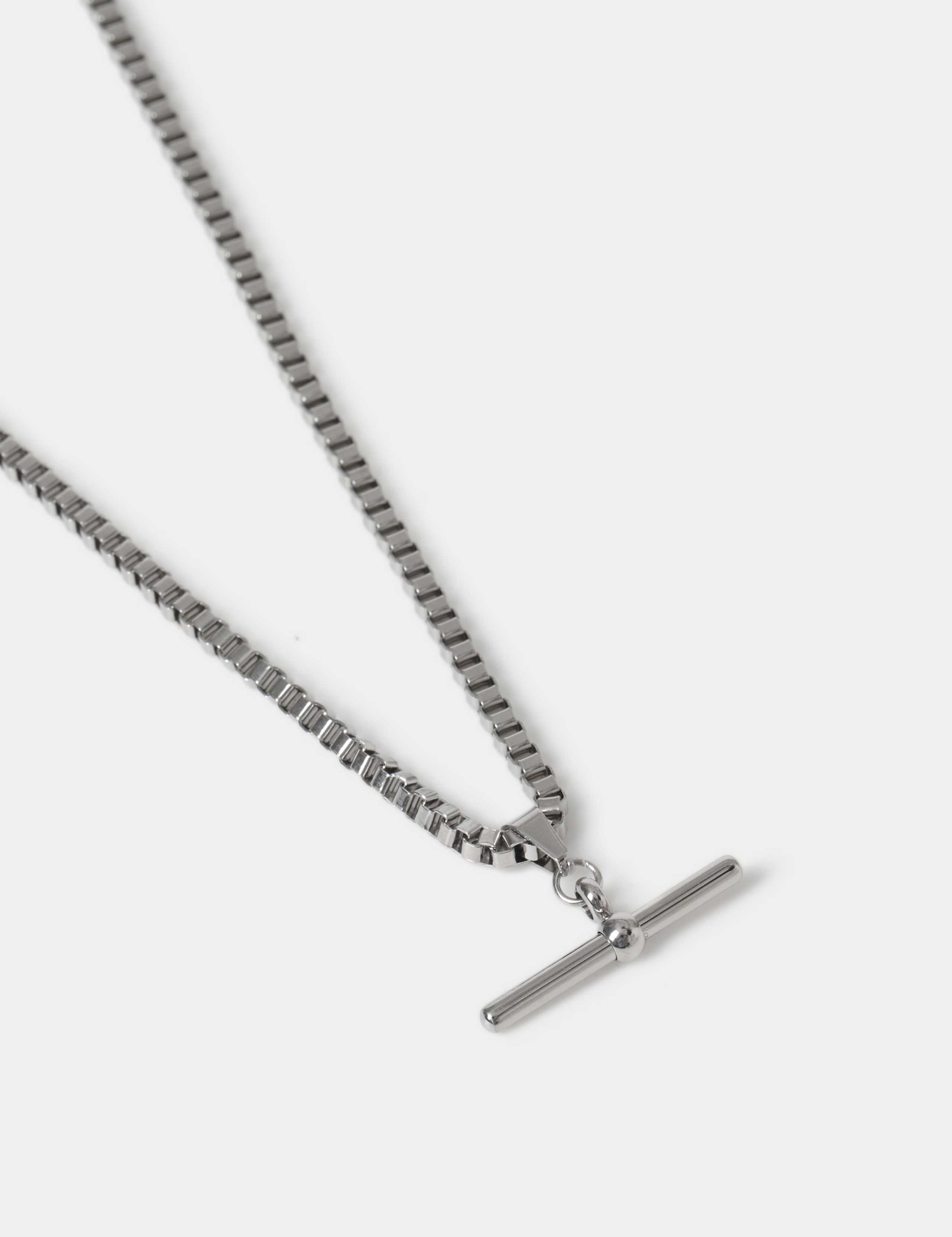 Stainless Steel Silver Tone Necklace With T-Bar Pendant 2 of 2