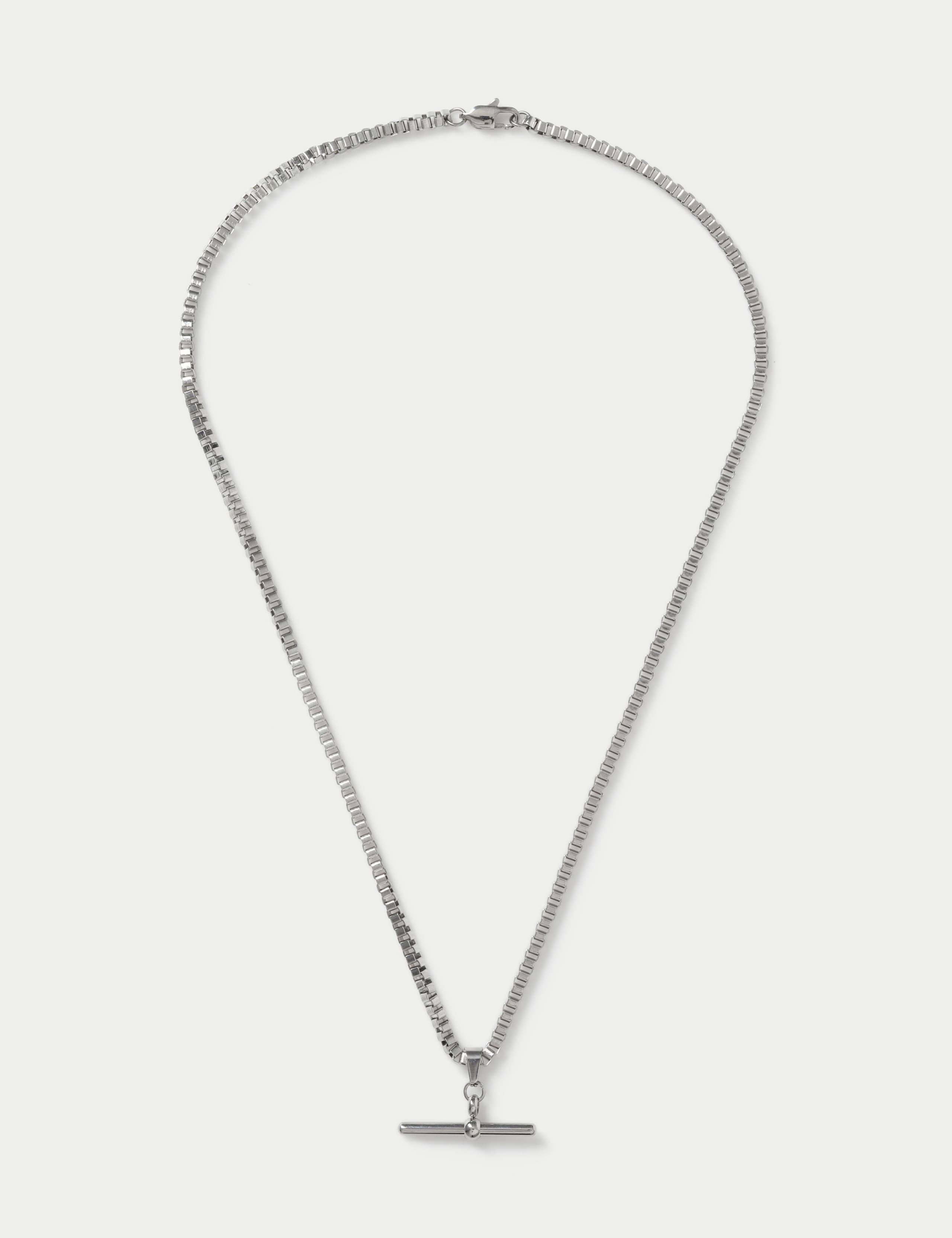 Stainless Steel Silver Tone Necklace With T-Bar Pendant 1 of 2