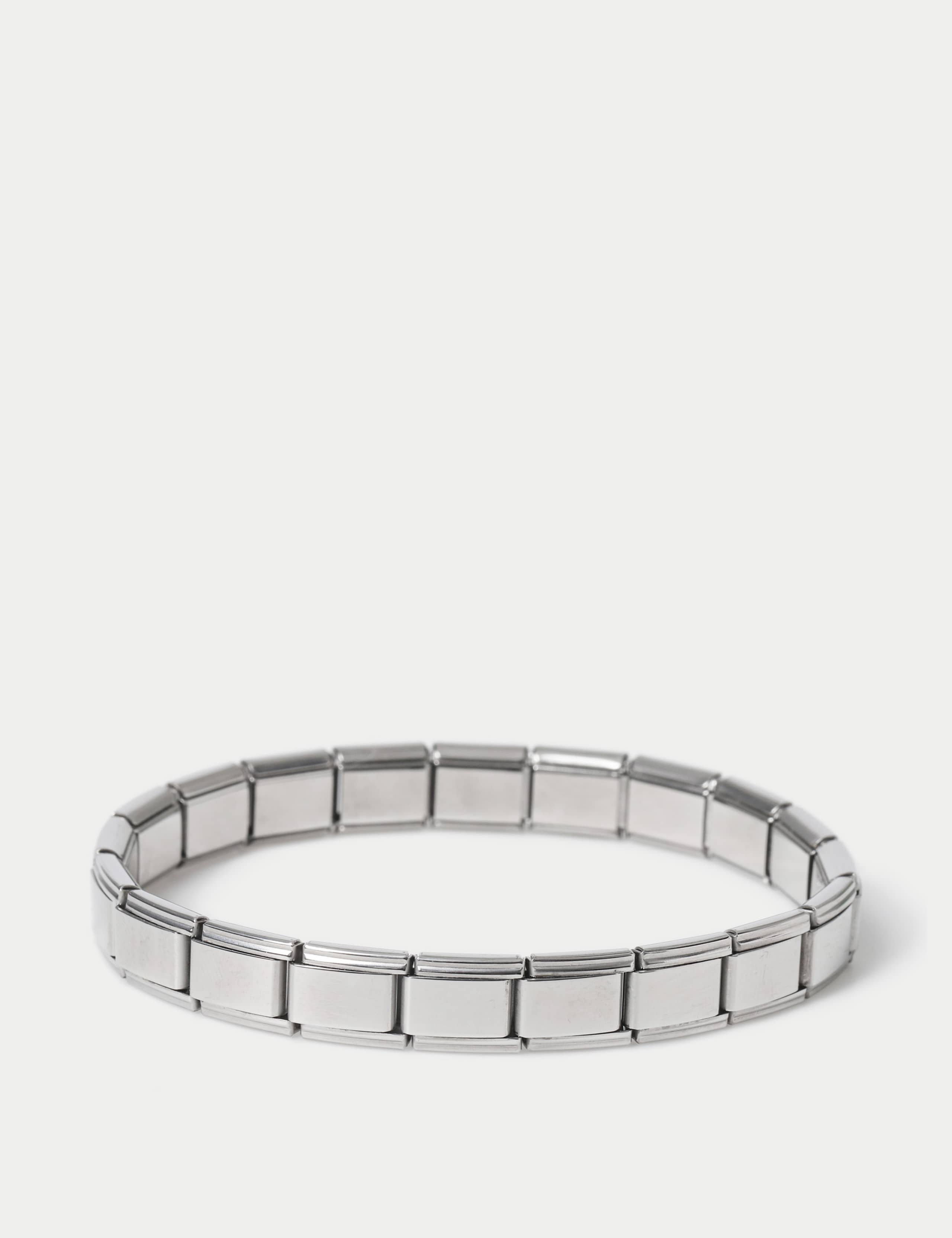 Stainless Steel Silver Tone Link Stretch Bracelet 1 of 2