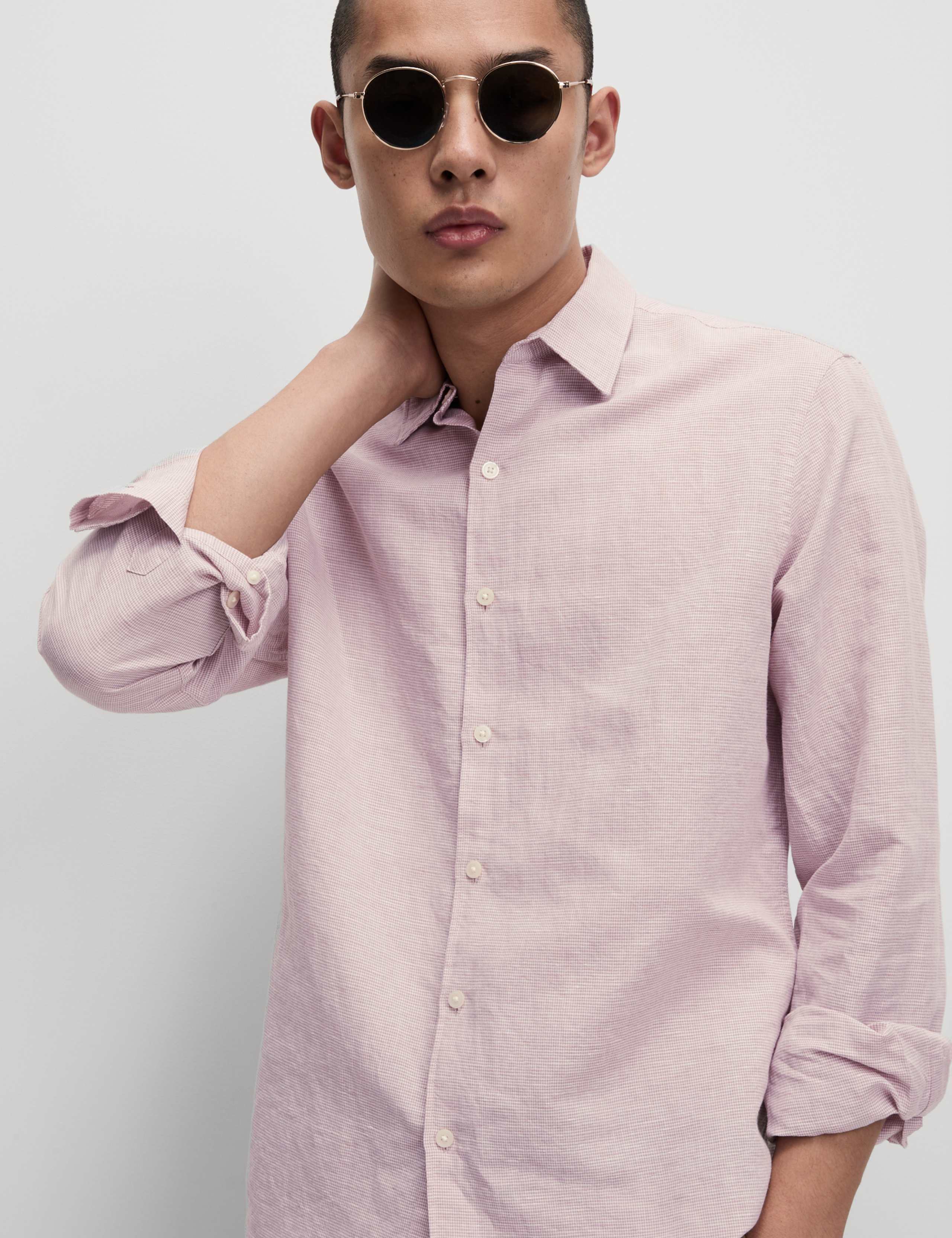 Cotton Linen Blend Puppytooth Shirt 1 of 4