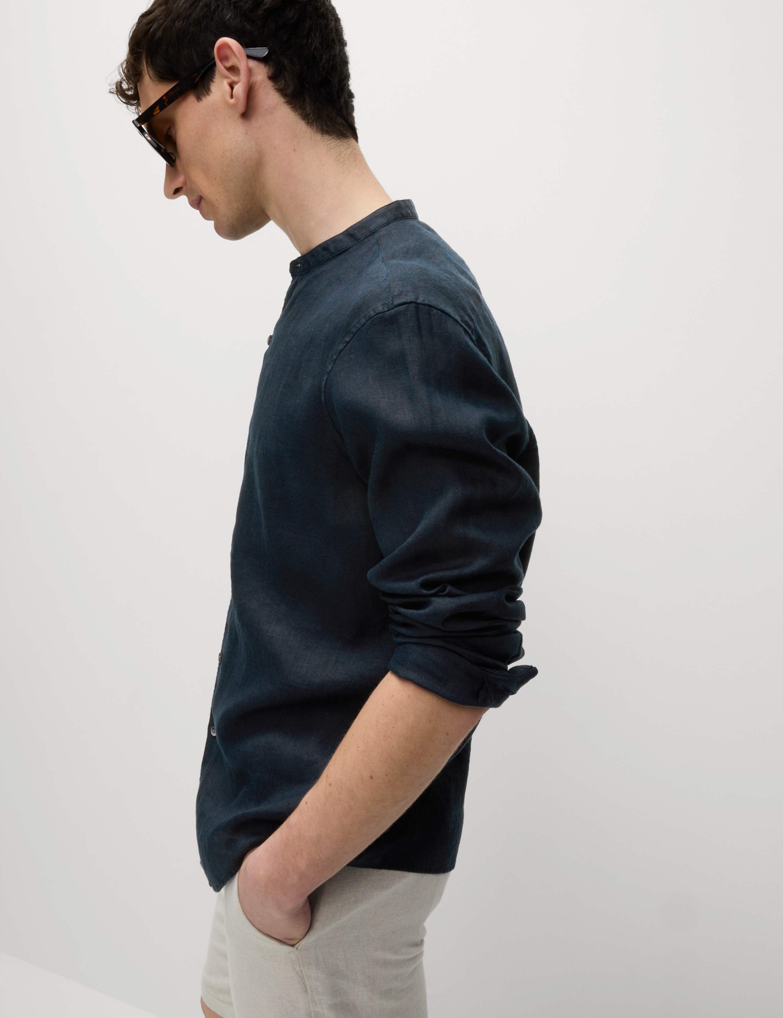 Pure Linen Grandad Collar Shirt 6 of 7