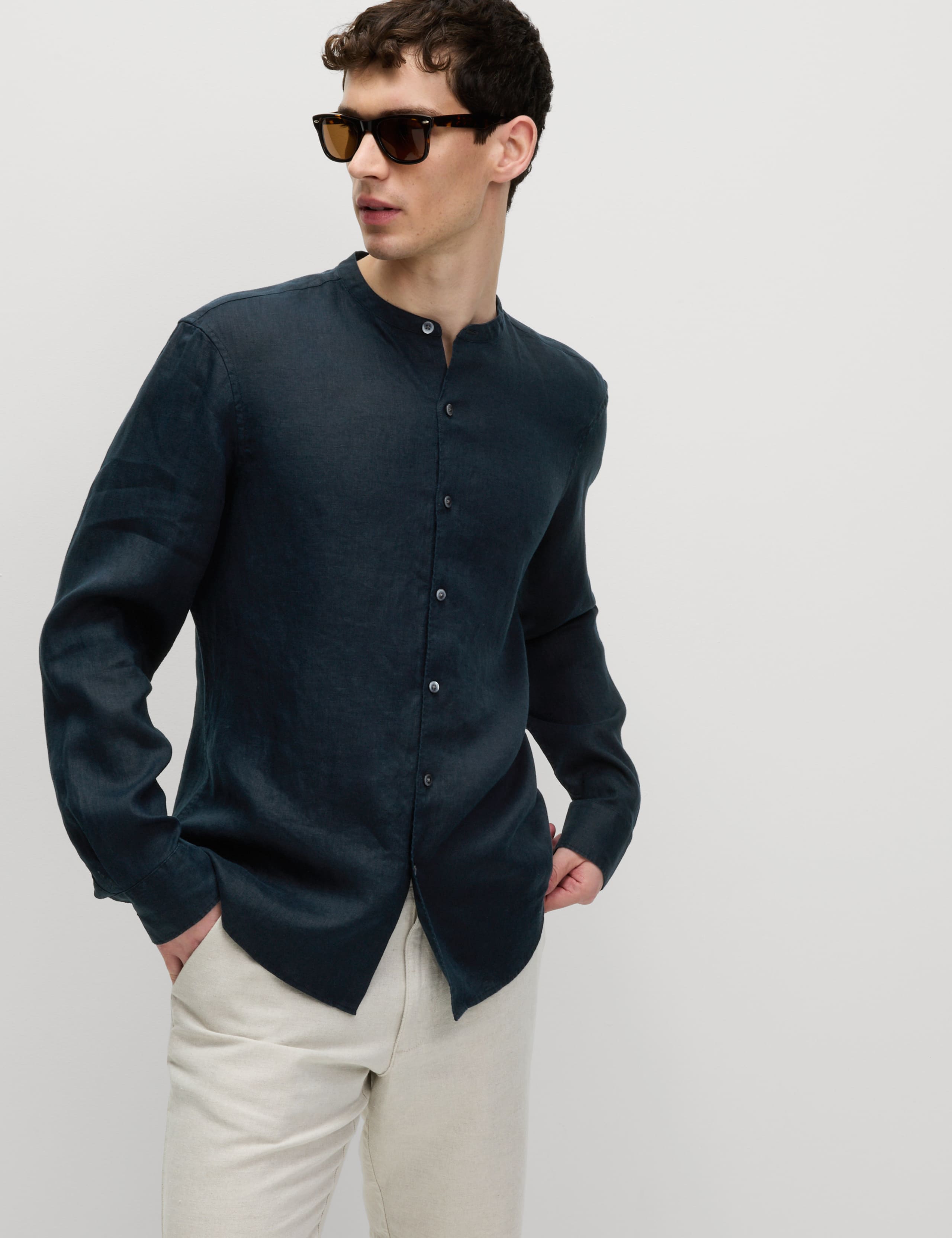 Pure Linen Grandad Collar Shirt 7 of 7