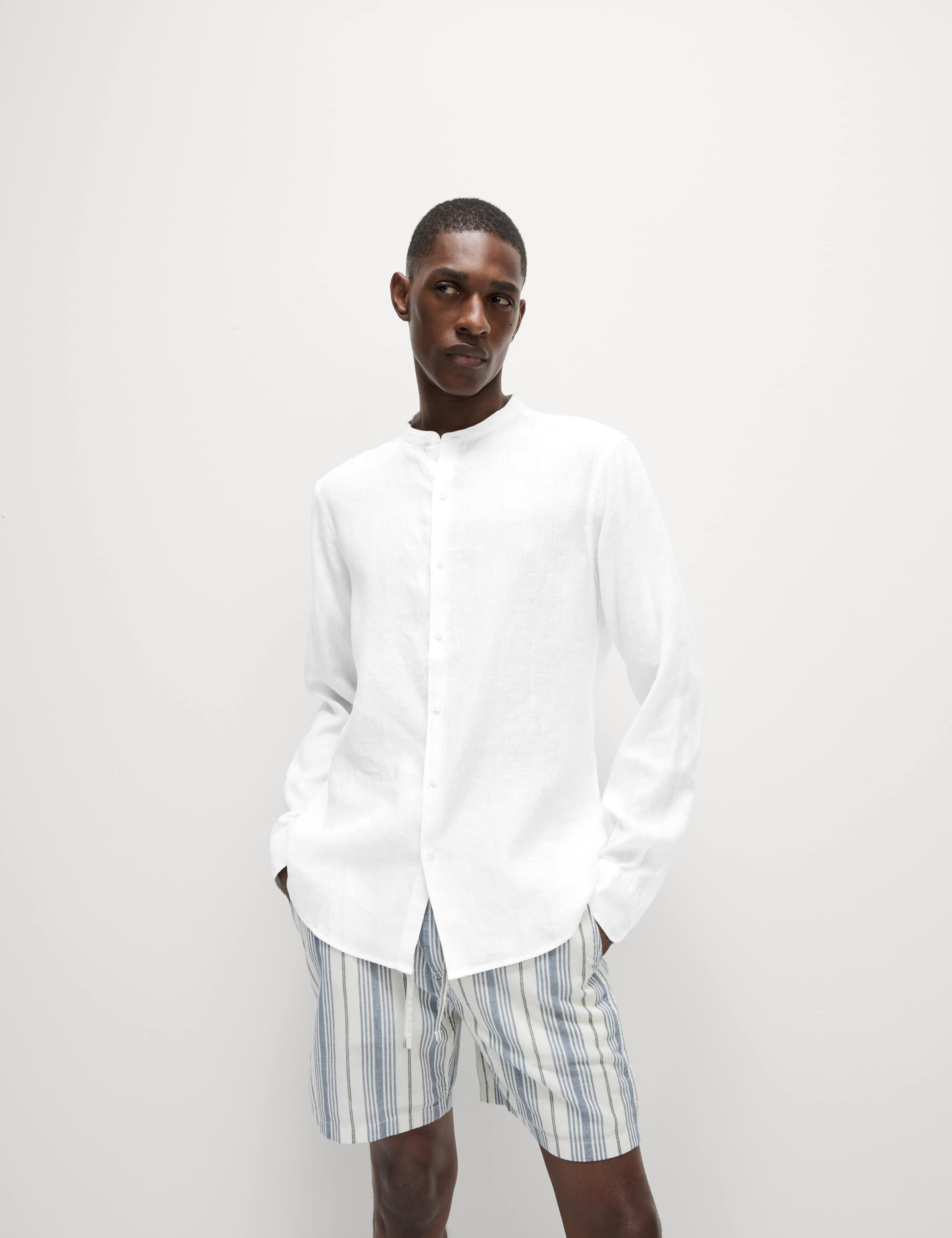 Pure Linen Grandad Collar Shirt 6 of 7