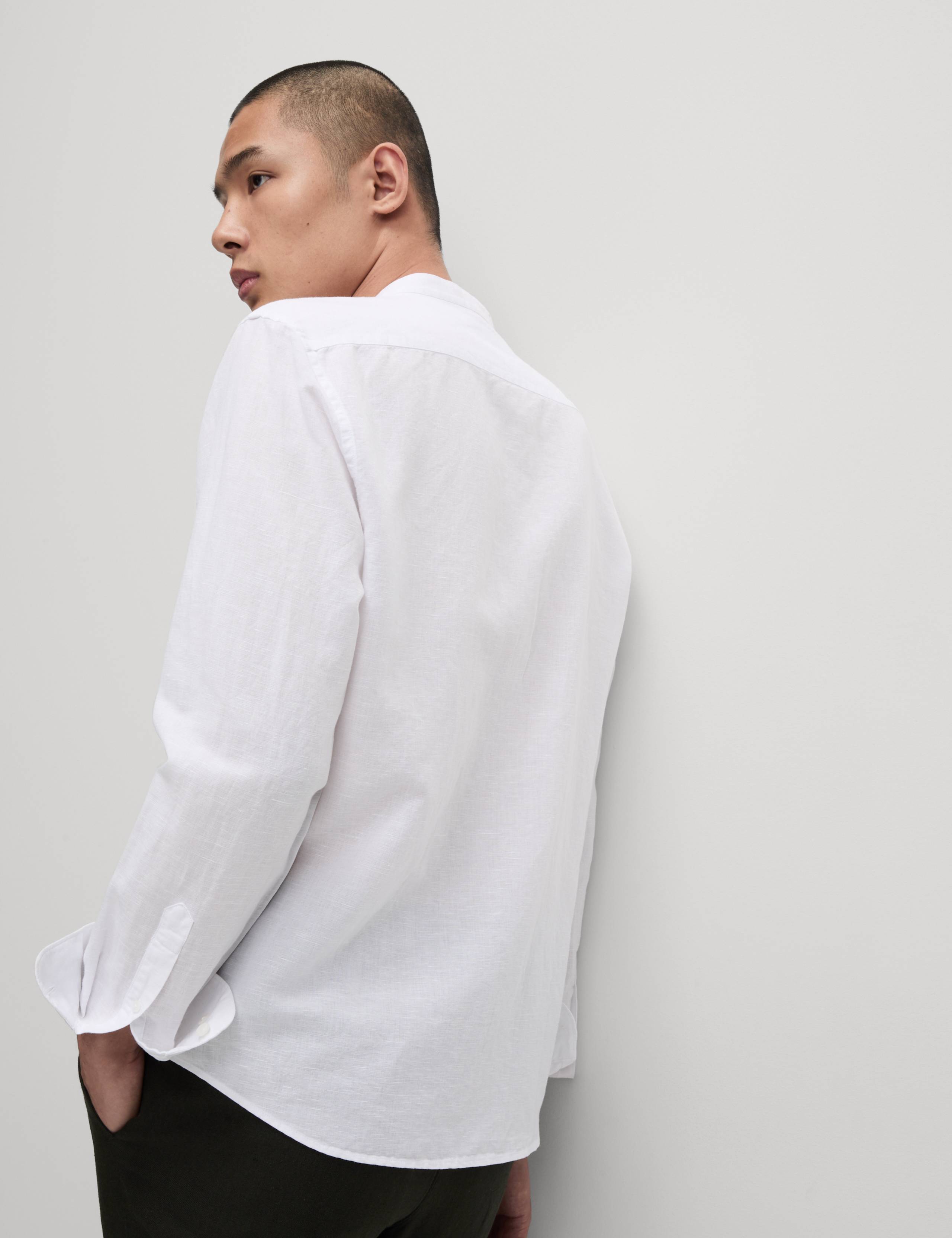 Cotton Linen Blend Grandad Collar Shirt 3 of 5