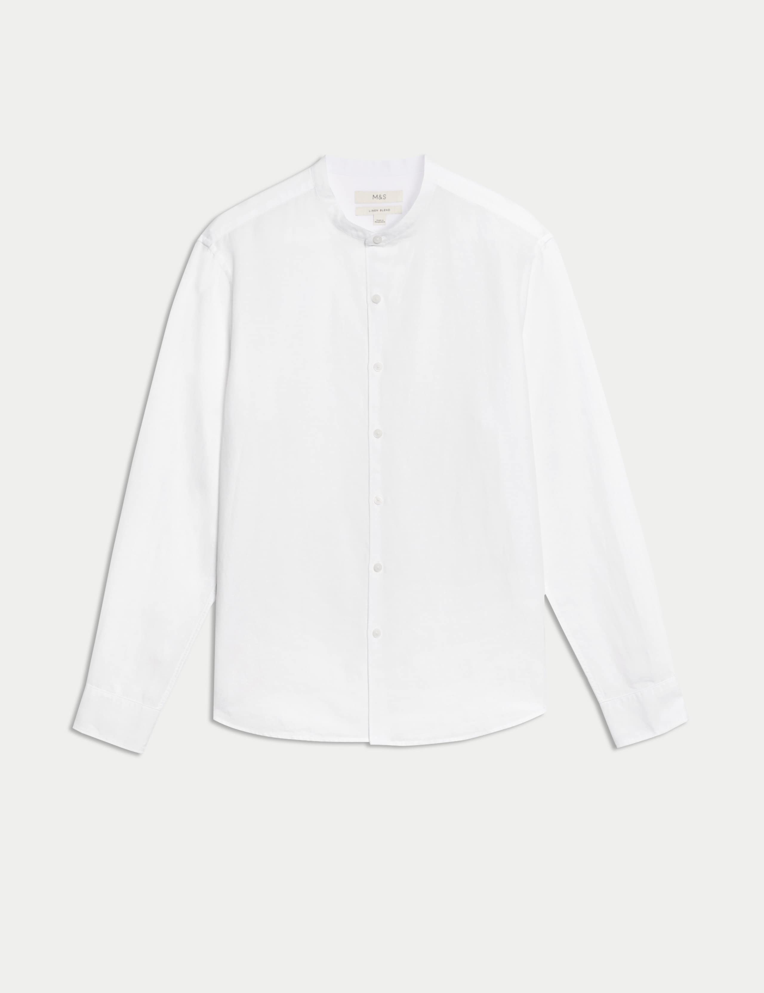 Cotton Linen Blend Grandad Collar Shirt 2 of 5