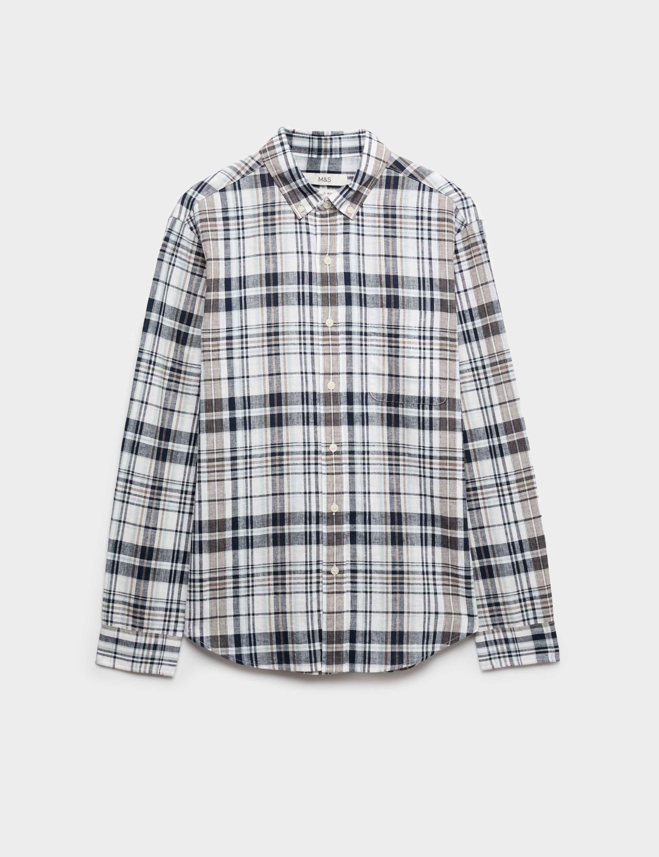 Linen Cotton Blend Check Shirt 2 of 5