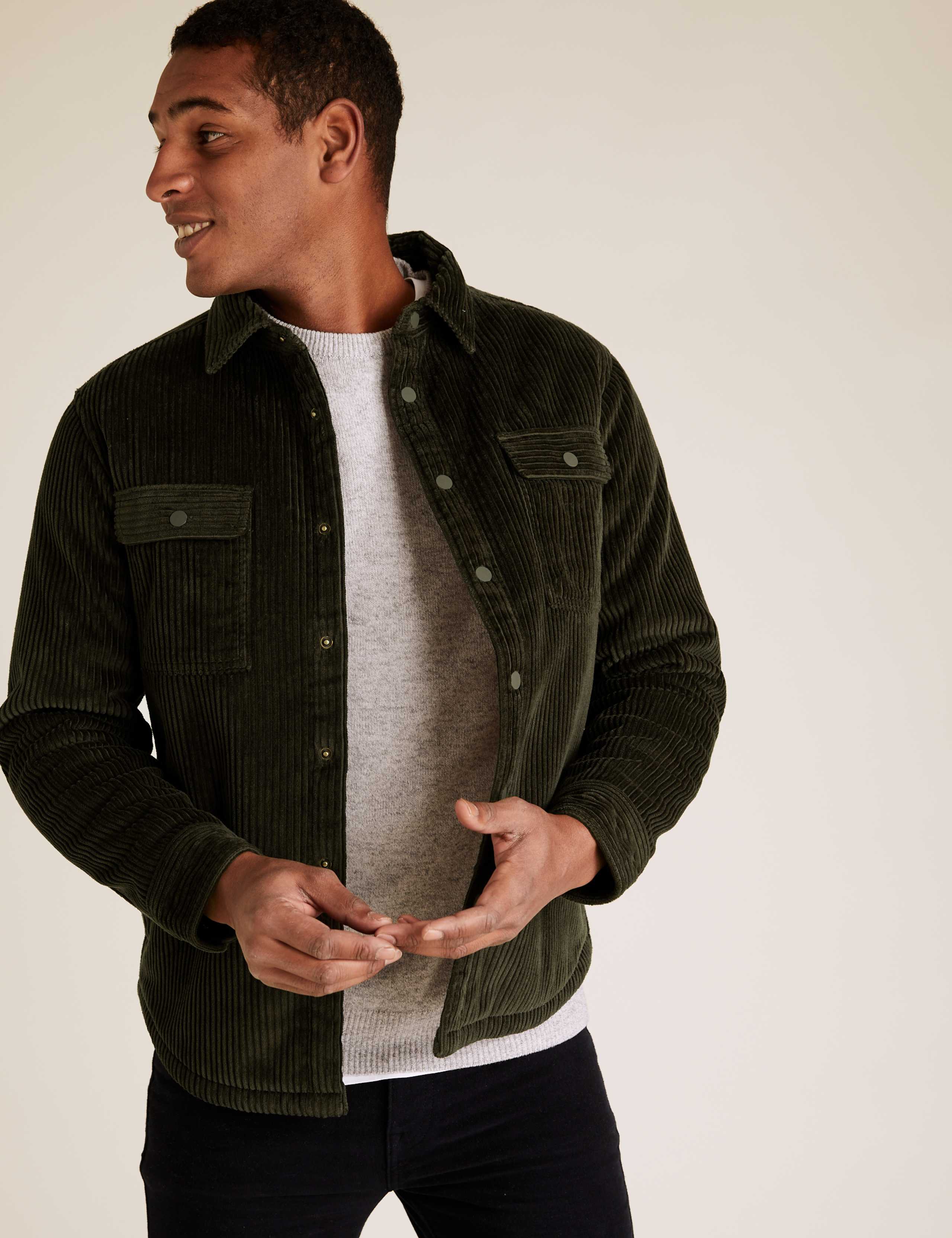 Borg Lined Corduroy Overshirt 1 of 5