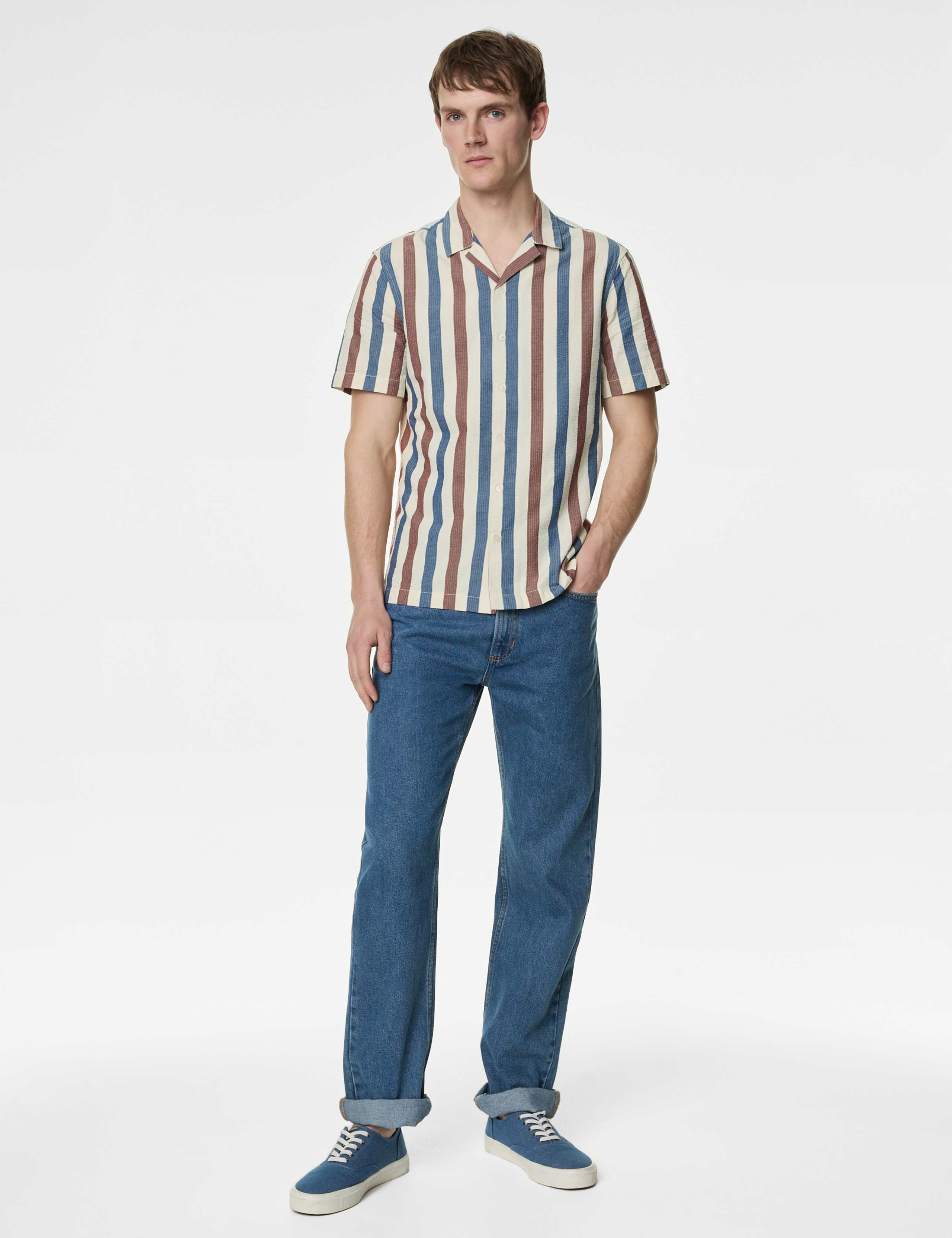 Easy Iron Pure Cotton Seersucker Striped Shirt 3 of 5