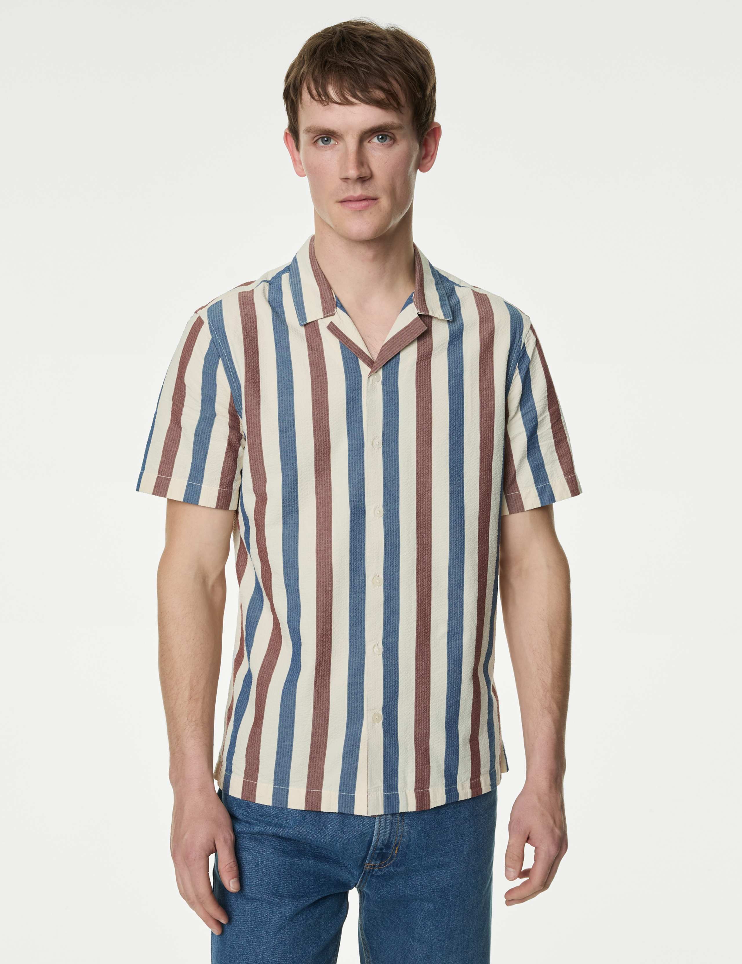 Easy Iron Pure Cotton Seersucker Striped Shirt 4 of 5