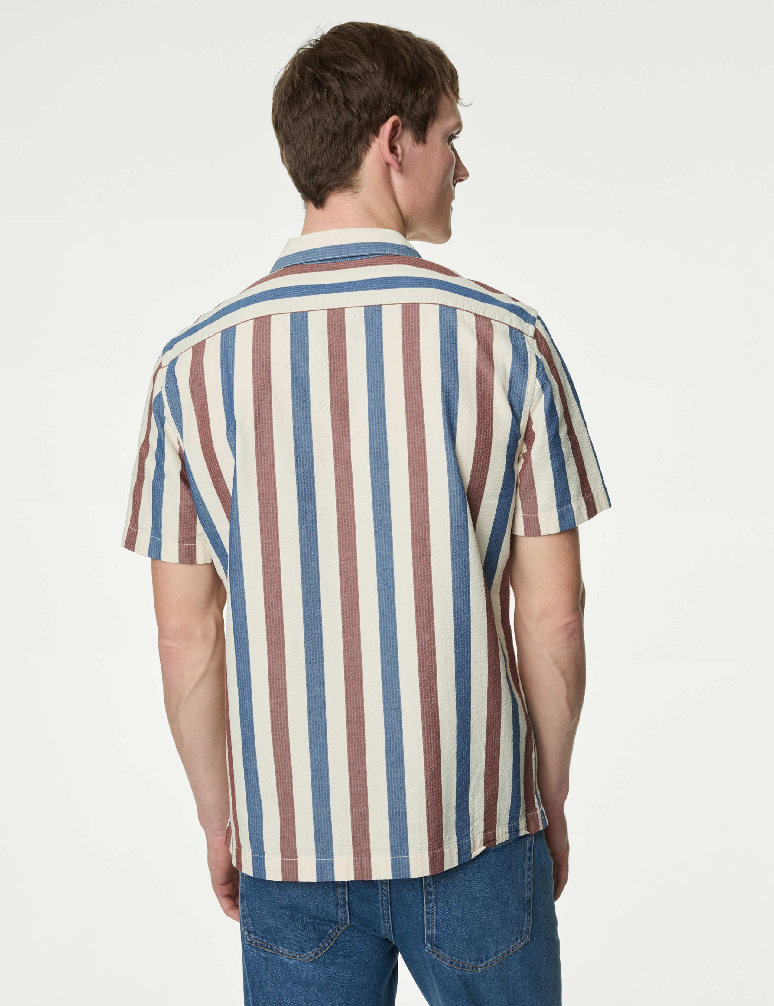 Easy Iron Pure Cotton Seersucker Striped Shirt 5 of 5
