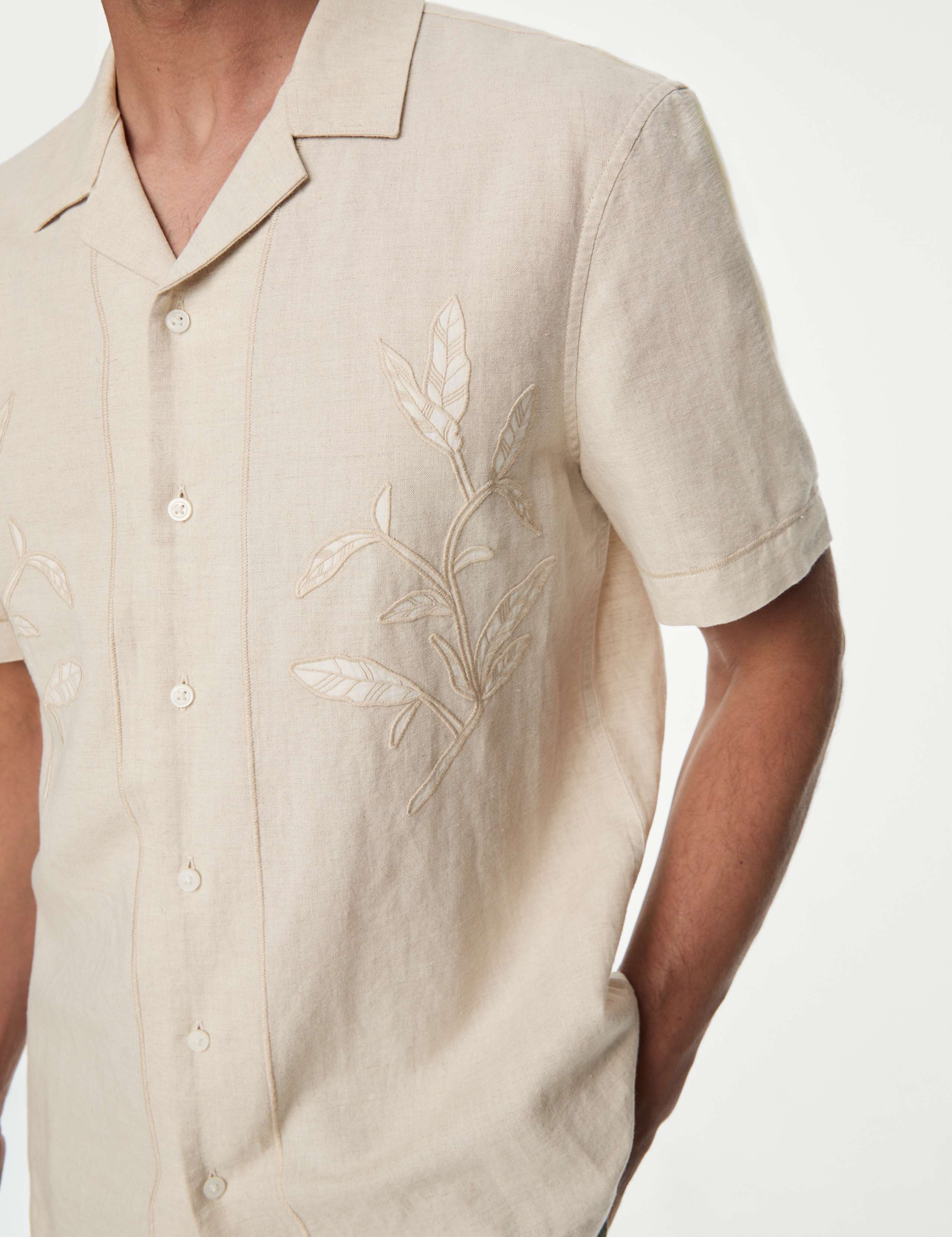 ◆m&s◆ Cotton Linen Blend Cuban Collar Shirt | M&S Collection | M&S