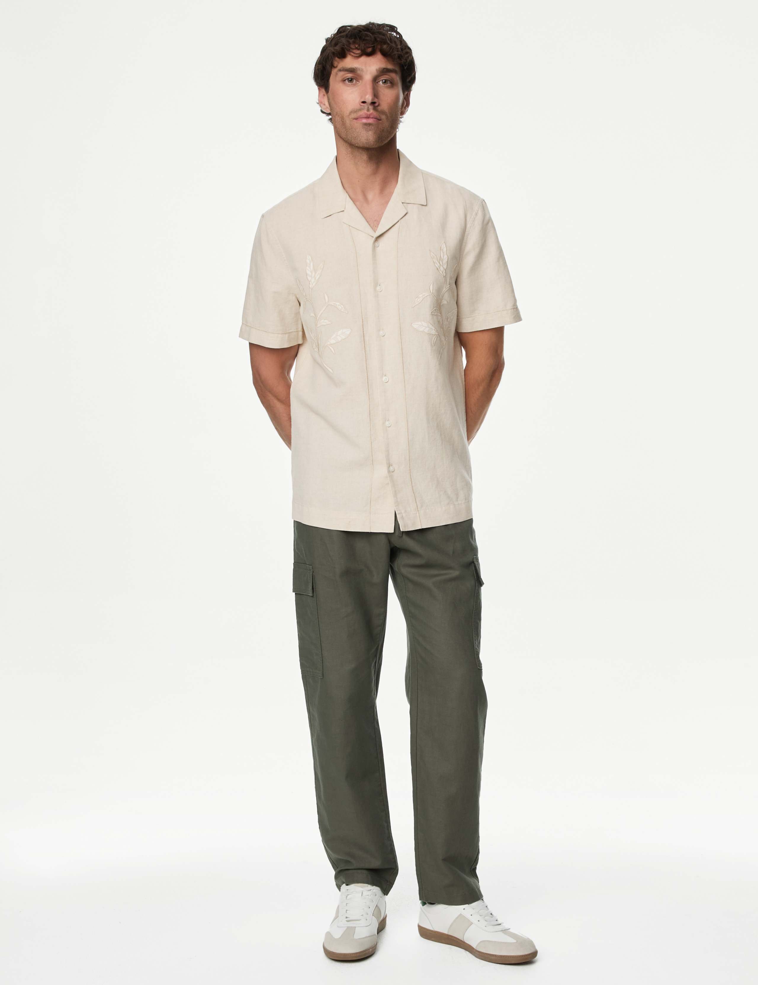 ◆m&s◆ Cotton Linen Blend Cuban Collar Shirt | M&S Collection | M&S