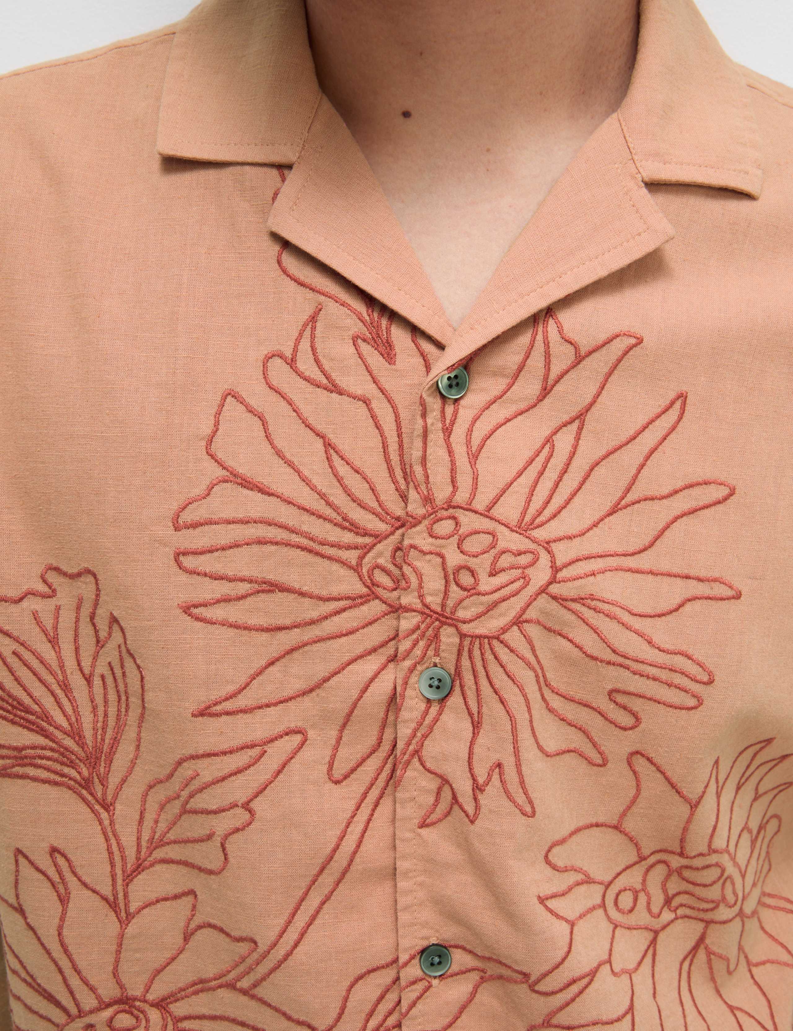 Linen Cotton Floral Embroidery Shirt 3 of 5