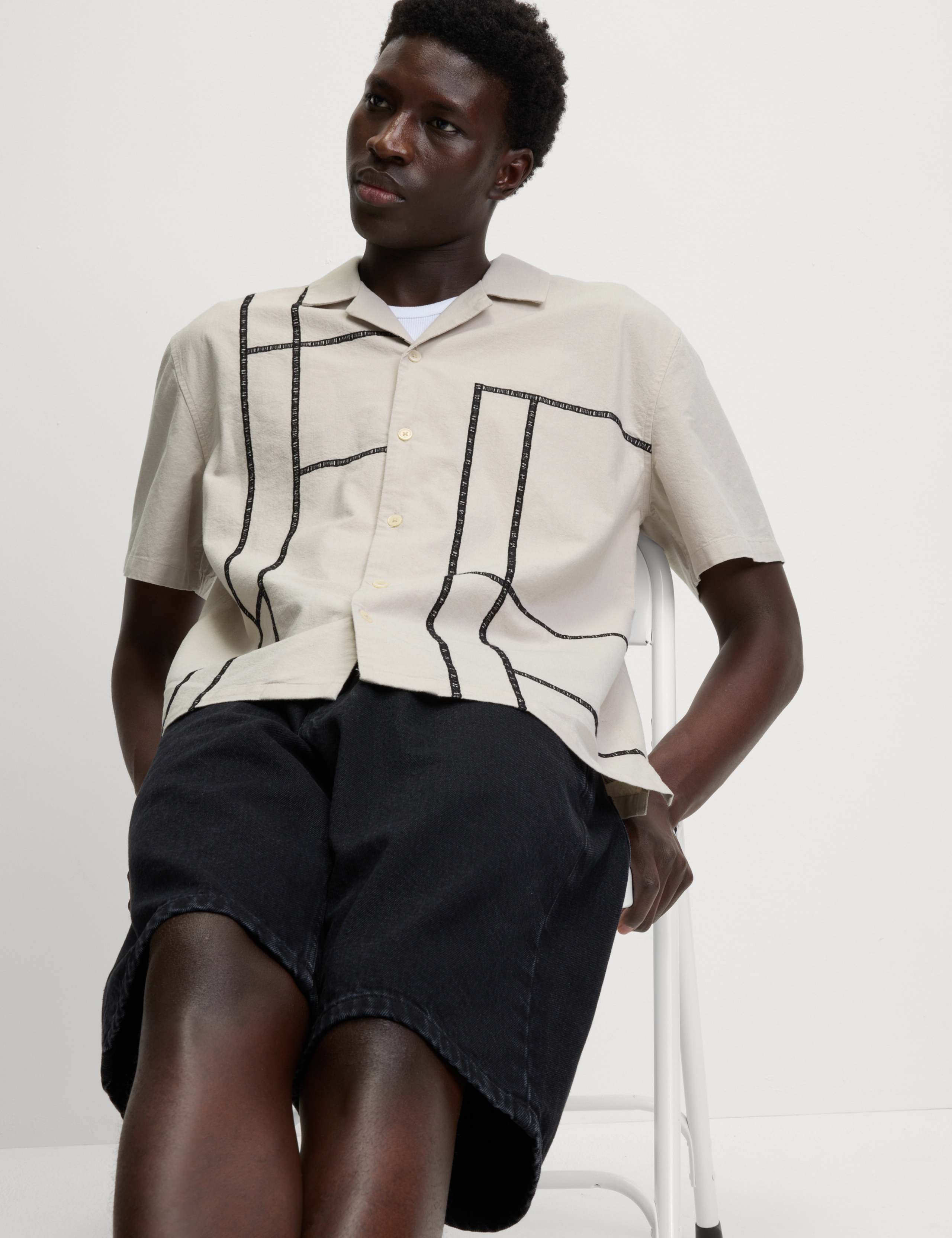 Relaxed Fit Cotton Rich Line Embroidery Shirt 7 of 7