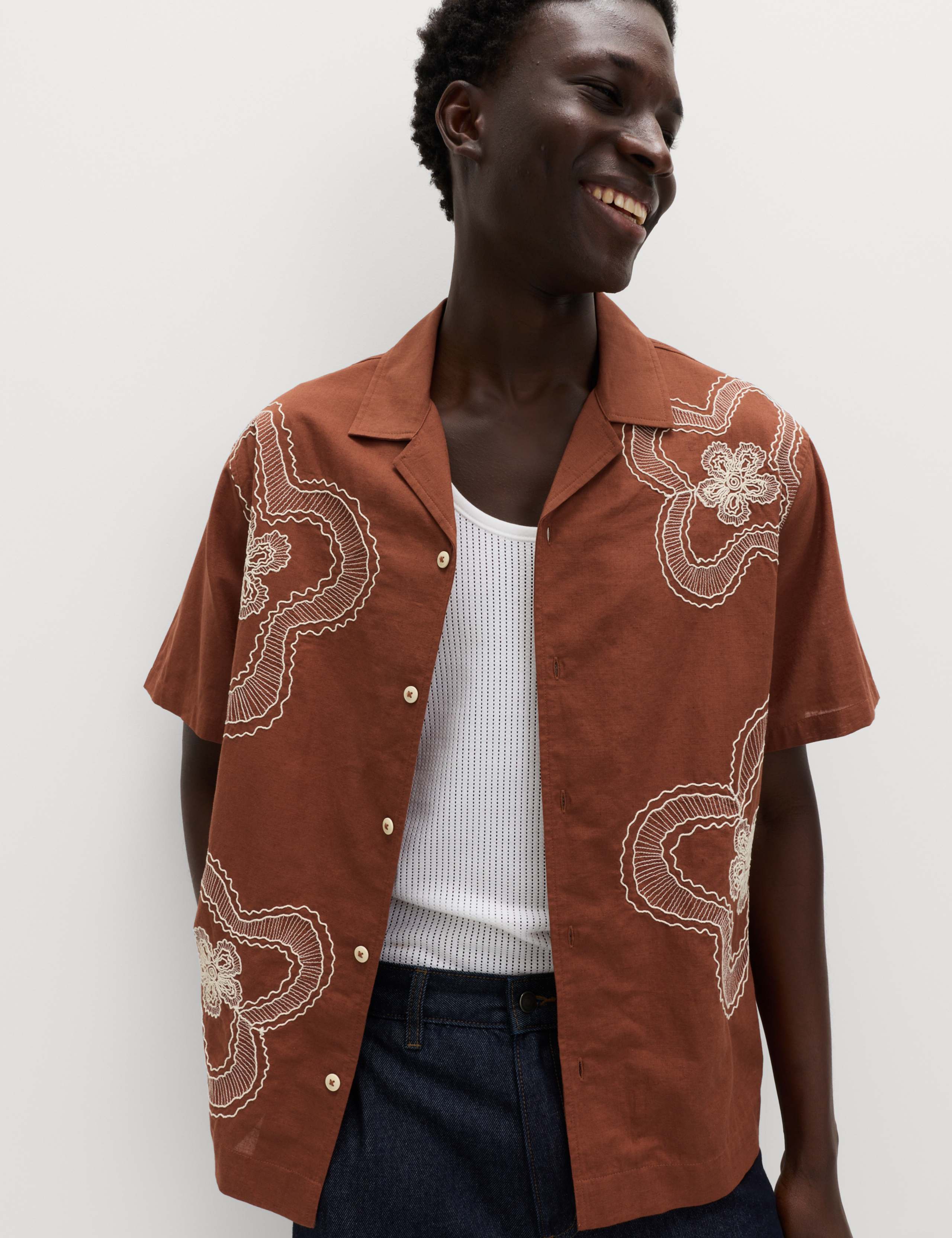 Regular Fit Cotton Linen Blend Floral Shirt 5 of 6