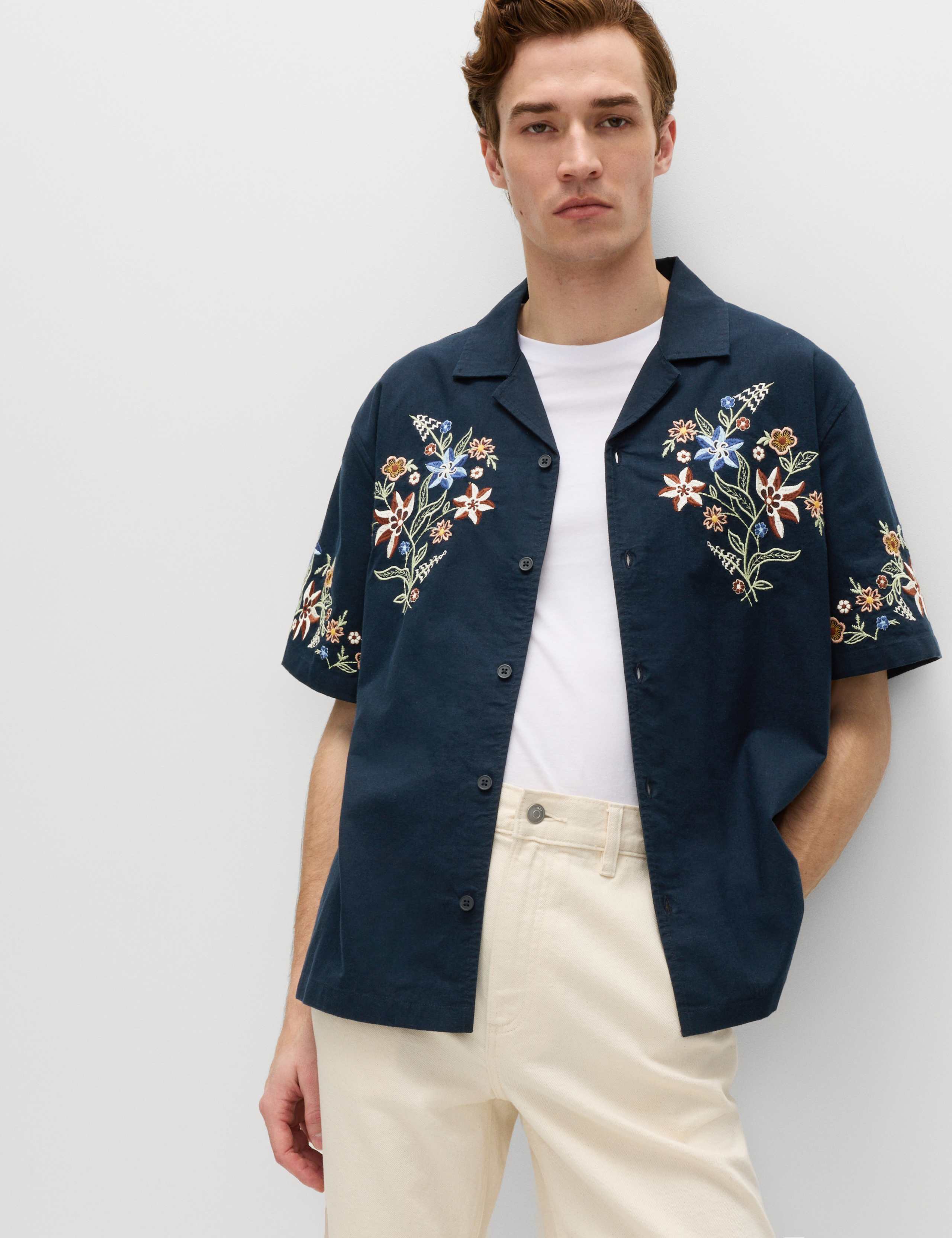 Cotton Rich Embroidered Short Sleeve Shirt 1 of 5