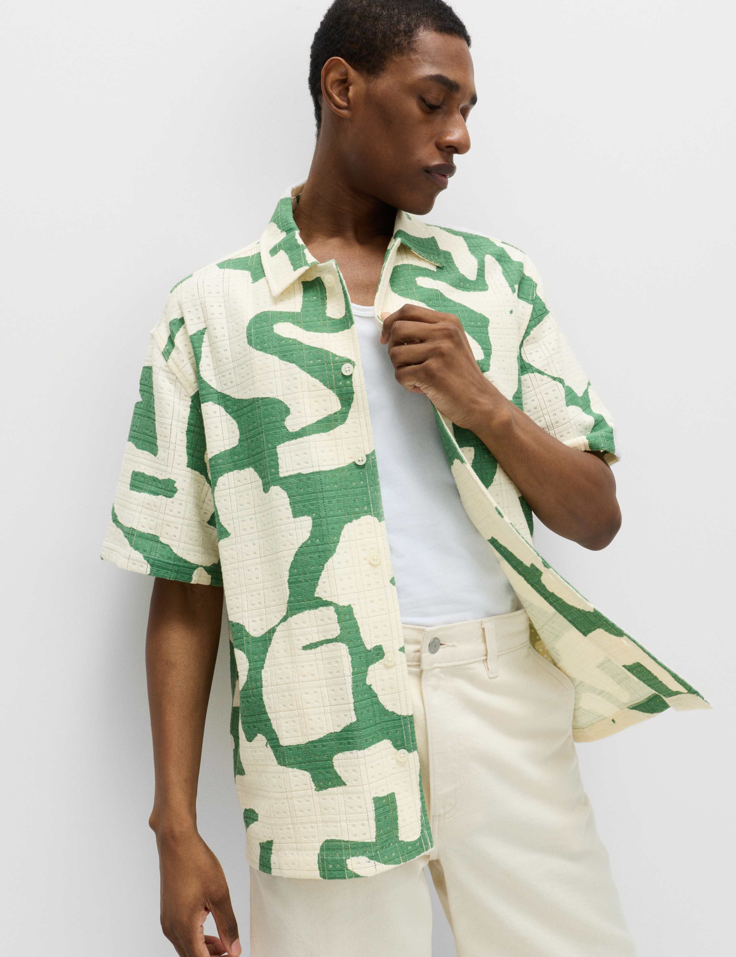 Cotton Rich Abstract Print Textured Shirt 1 of 6