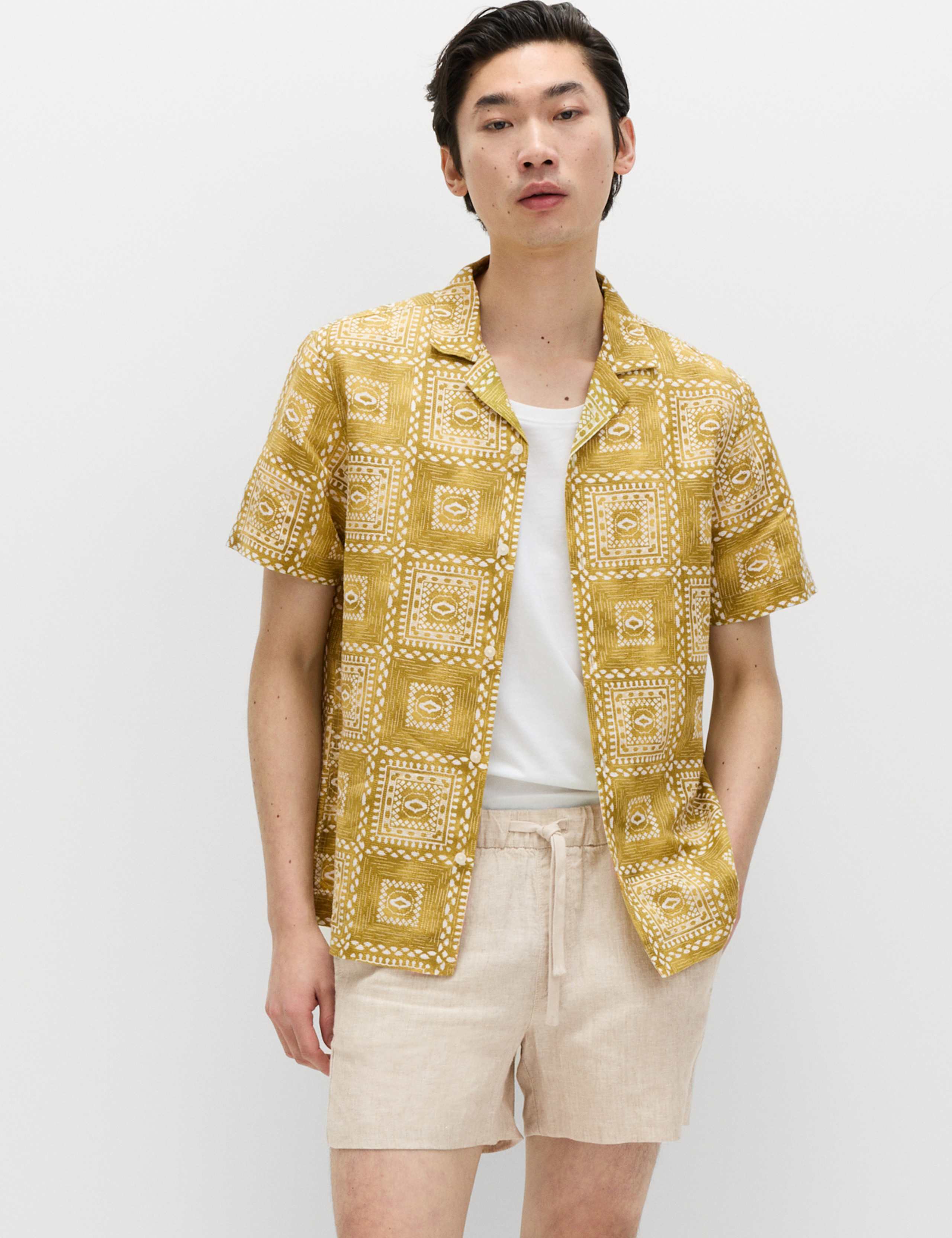 Linen Rich Abstract Tile Print Shirt 1 of 6