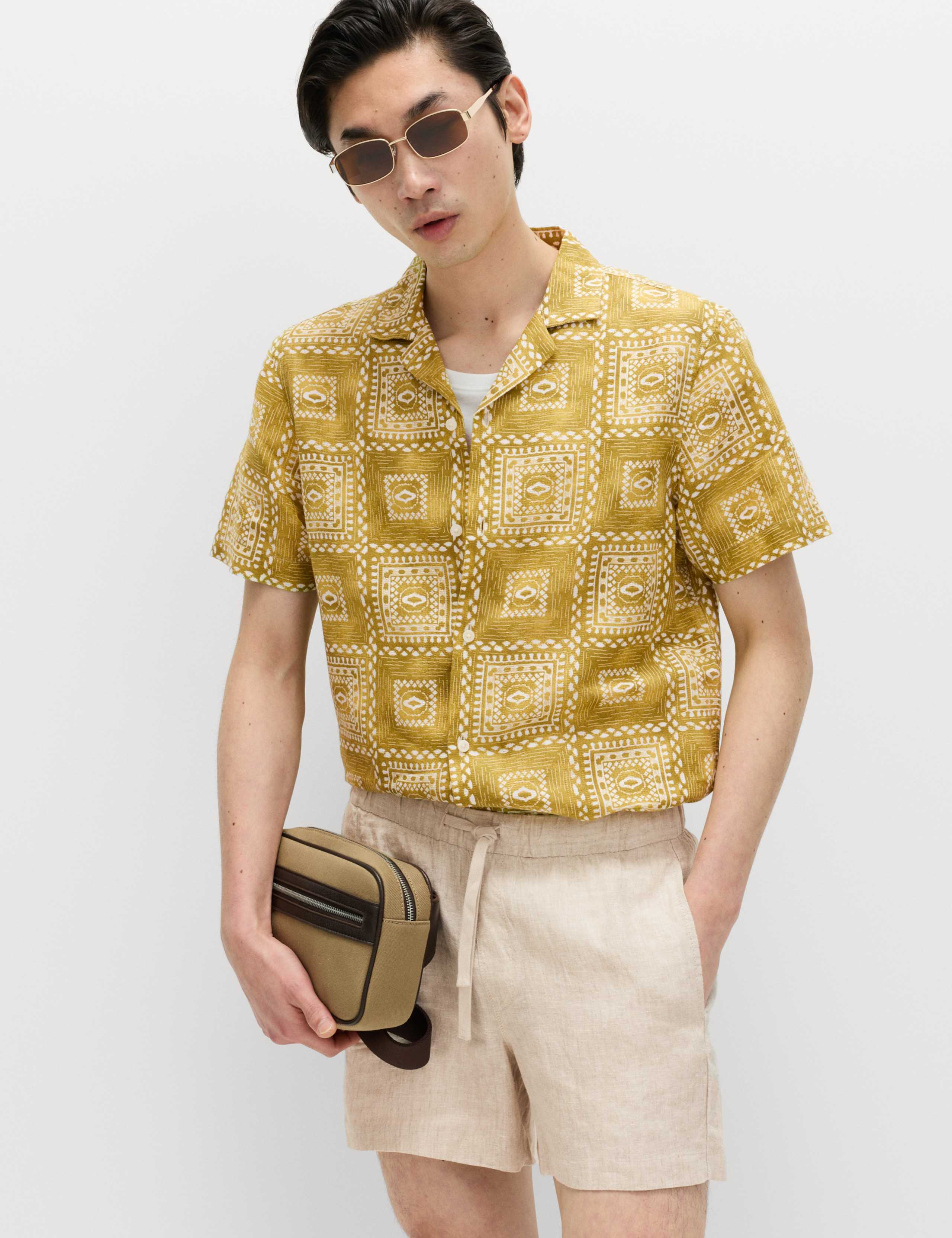 Linen Rich Abstract Tile Print Shirt 6 of 6