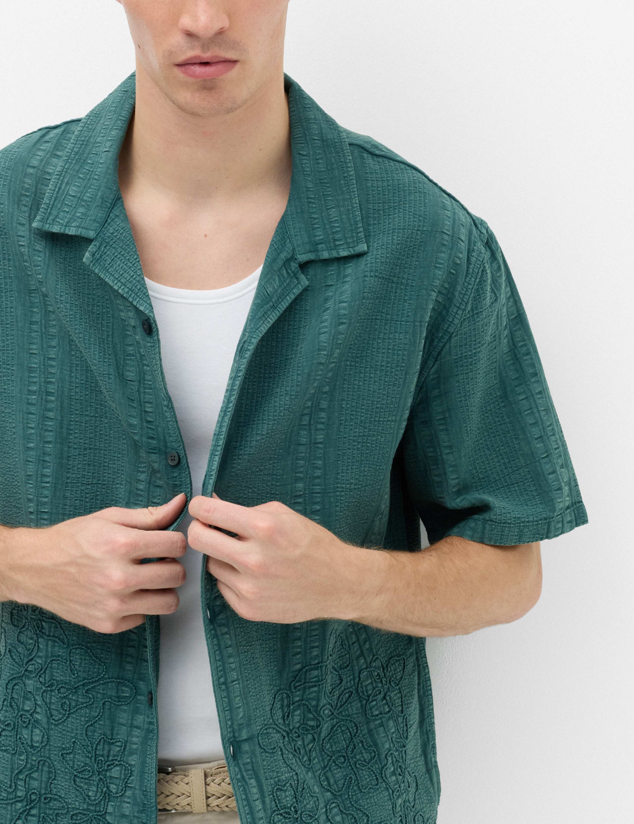 Regular Fit Pure Cotton Embroidered Short Sleeve Shirt 3 of 5