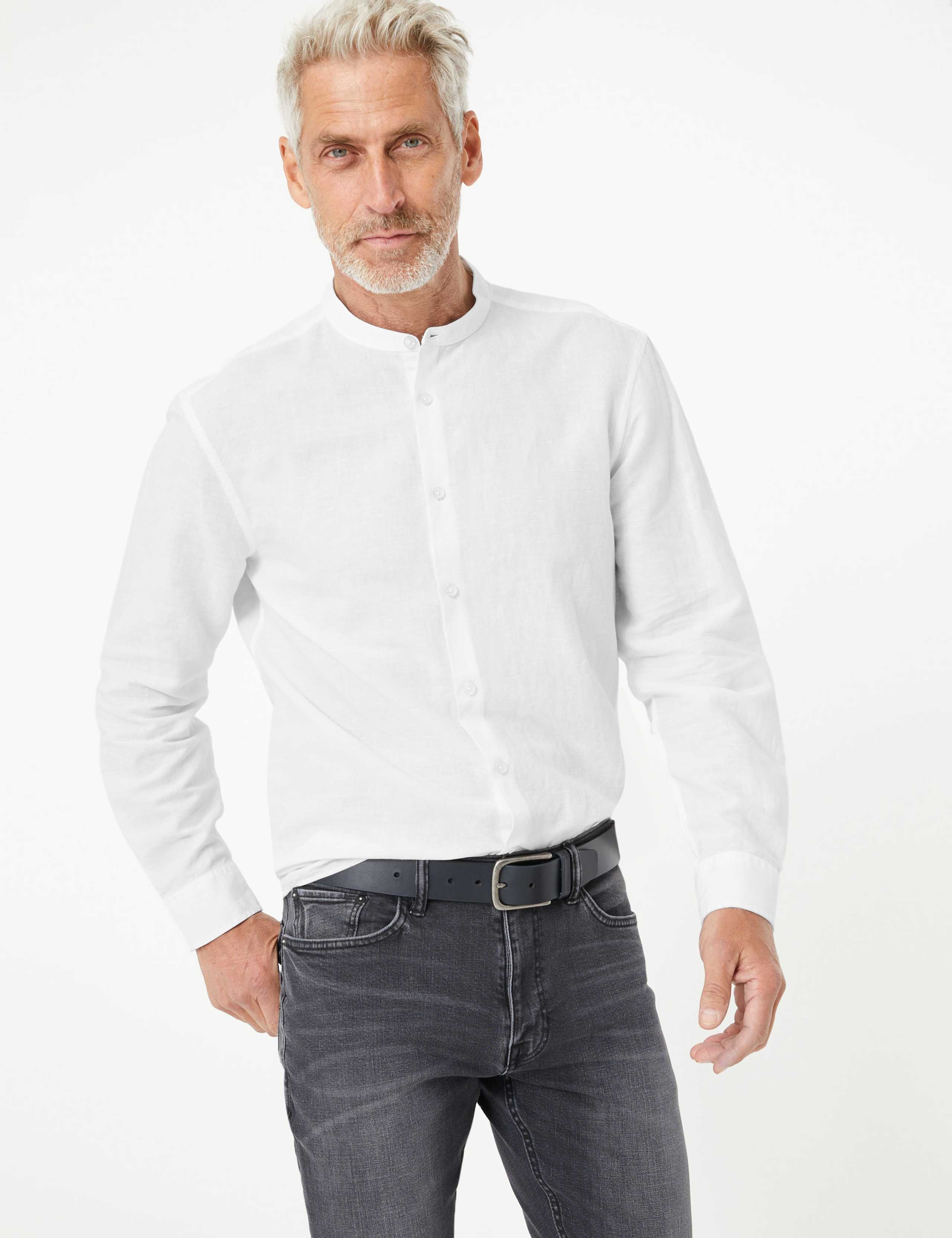 Easy Iron Linen Grandad Collar Shirt 1 of 4