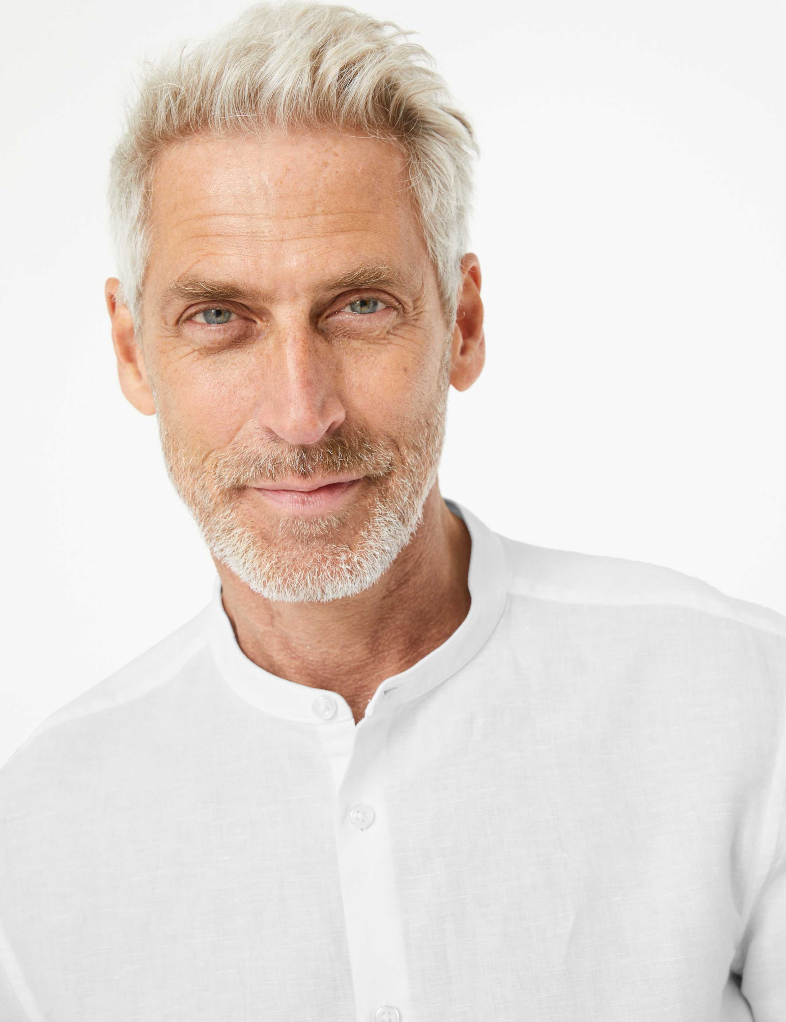 Easy Iron Linen Grandad Collar Shirt 3 of 4