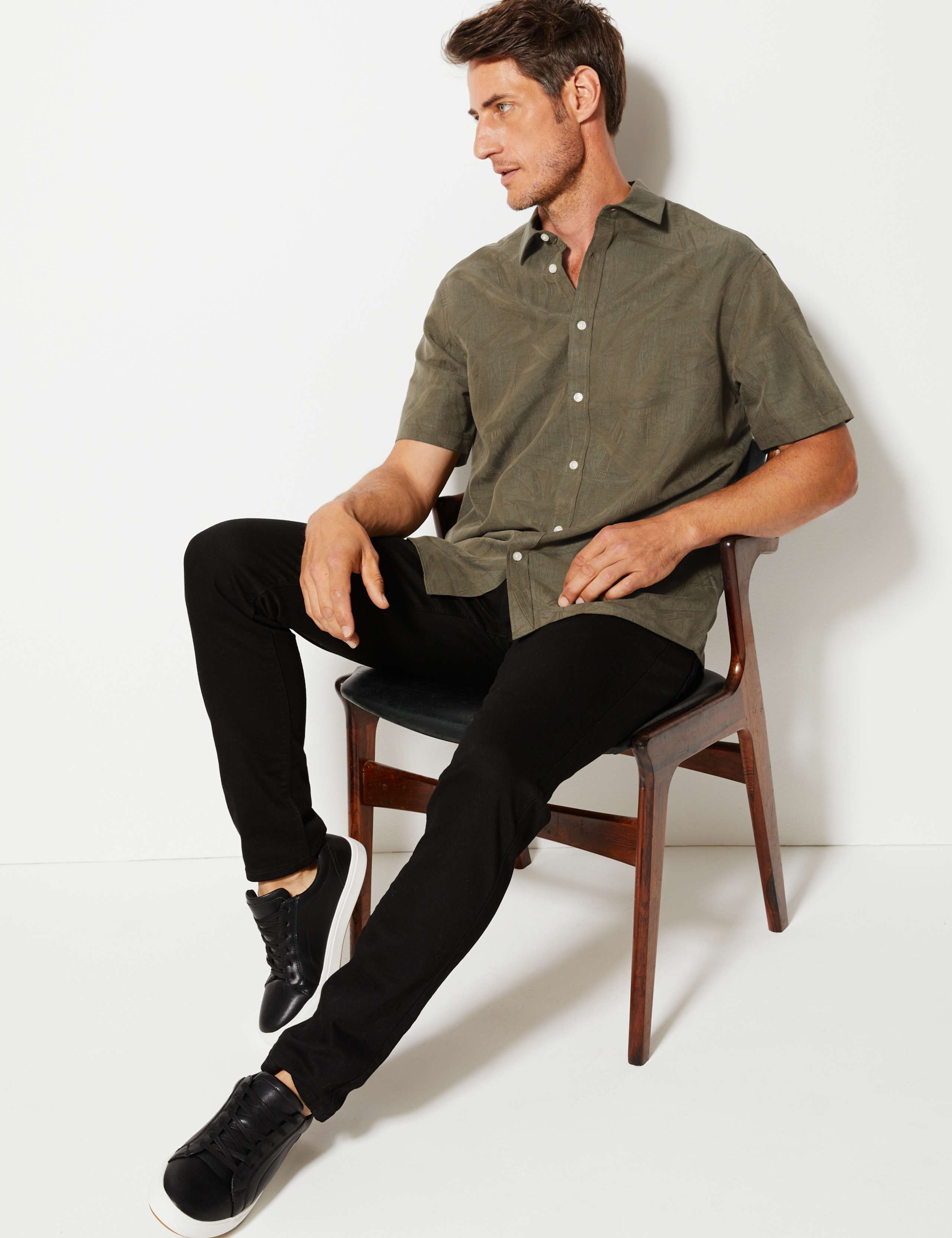 Bamboo Jacquard Short Sleeve Shirt | M&S Collection at M&S