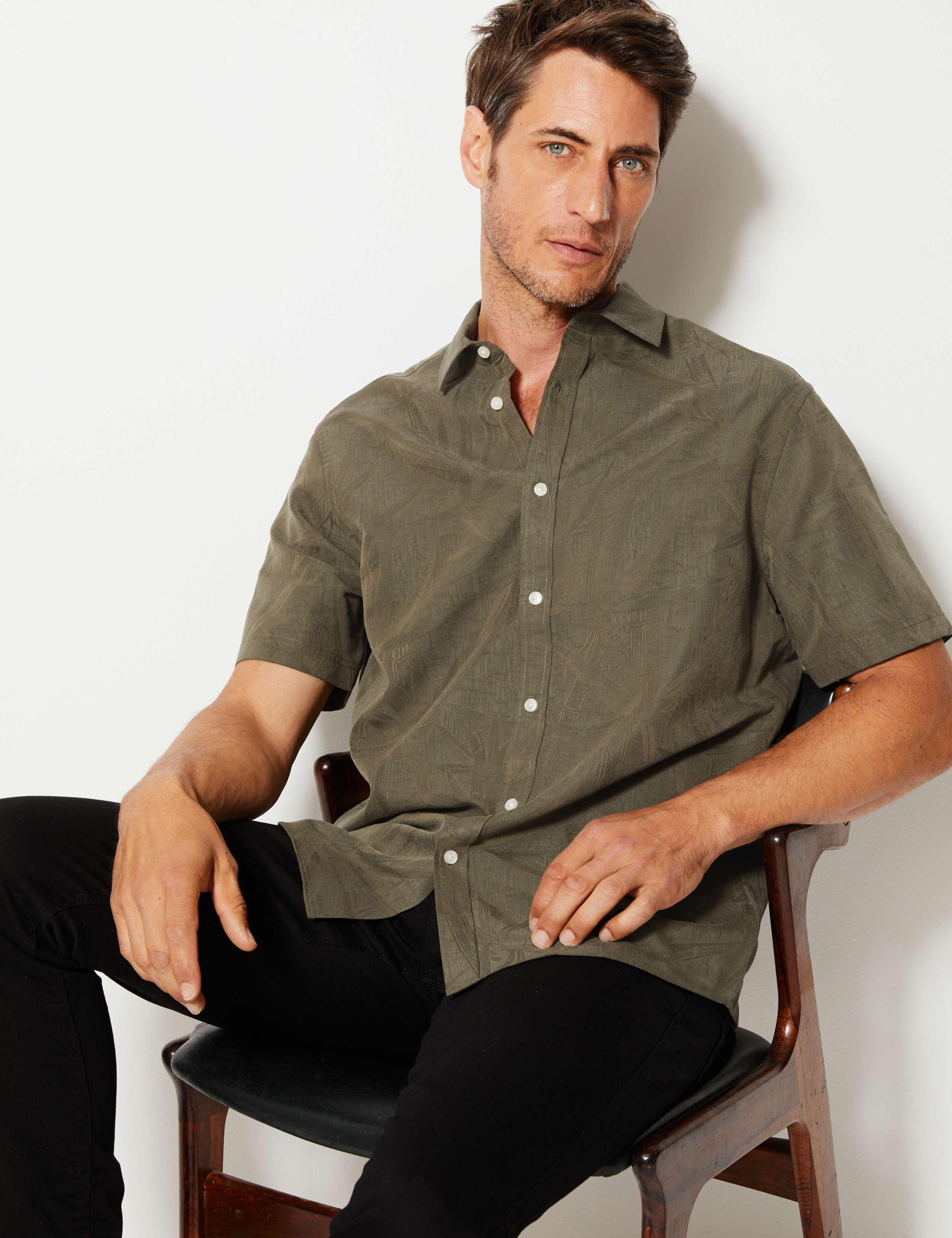 トップス Bamboo Short Sleeve Shirt olive ash MEN Bamboo Short Sleeve Tee - Olive – Dog Head Thread