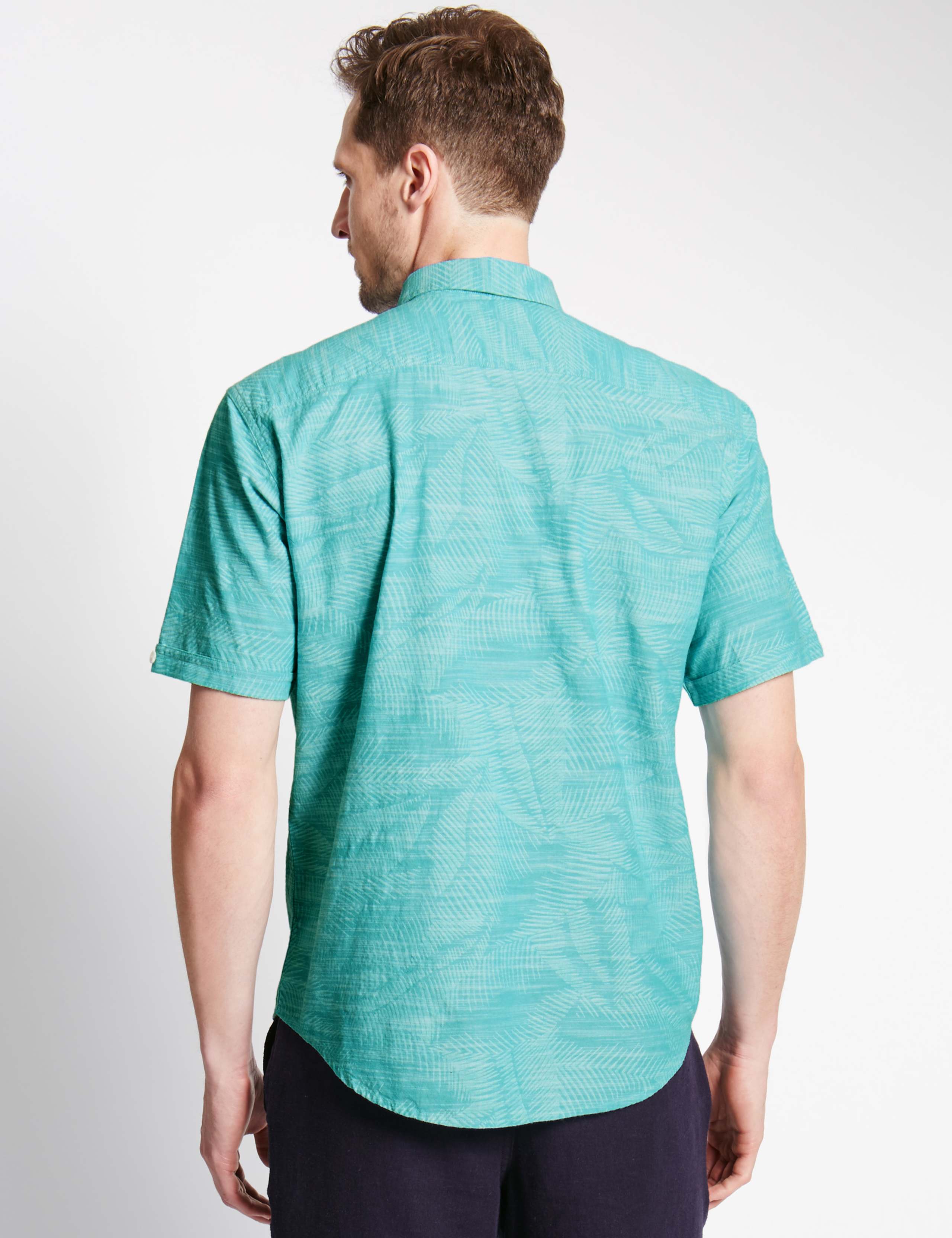 Pure Cotton Slub Leaf Print Shirt 3 of 4