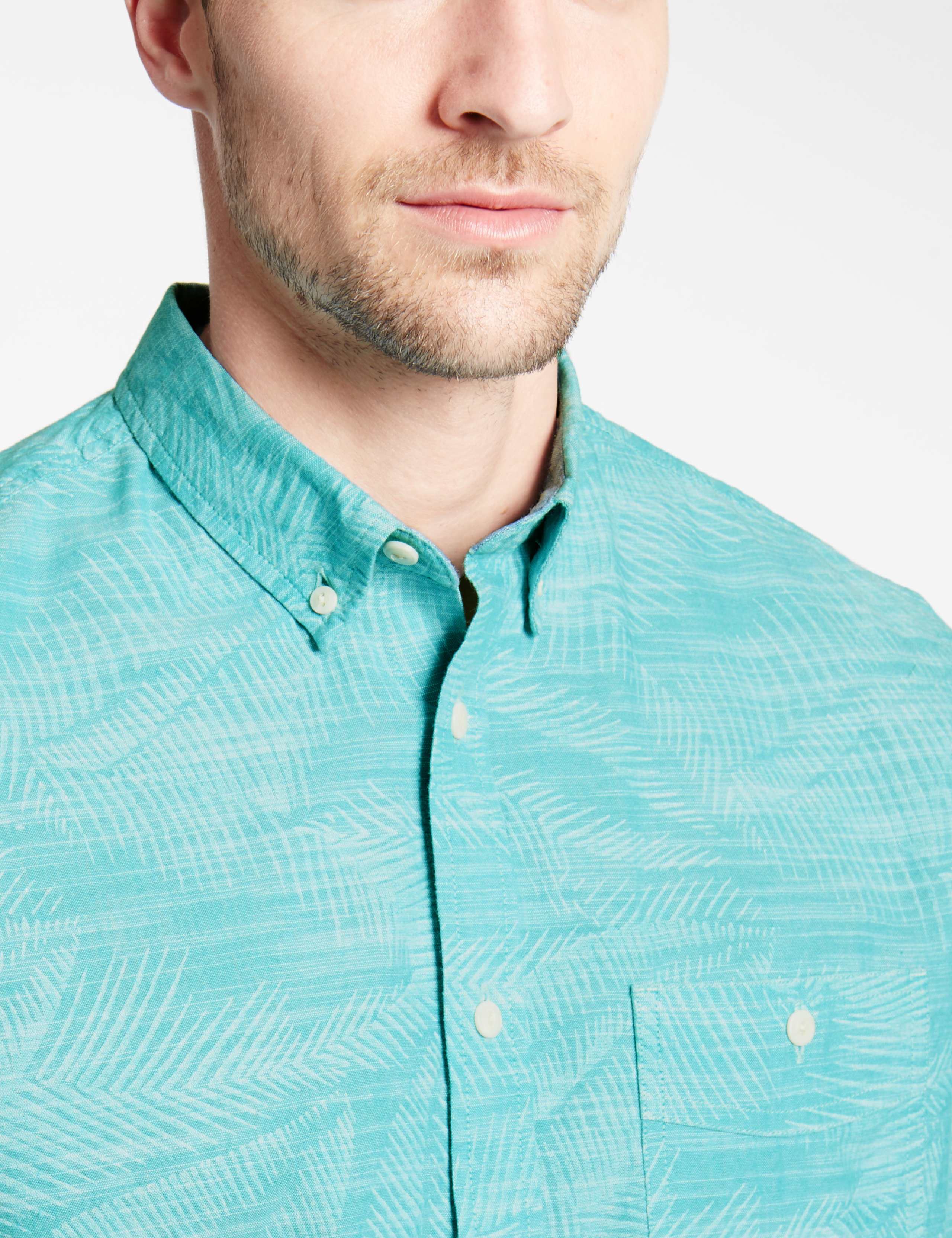 Pure Cotton Slub Leaf Print Shirt 4 of 4